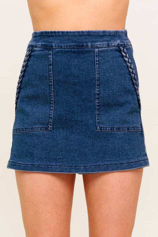 MOONLIGHT EMBRACE  MEDIUM INDIGO DENIM SKORT