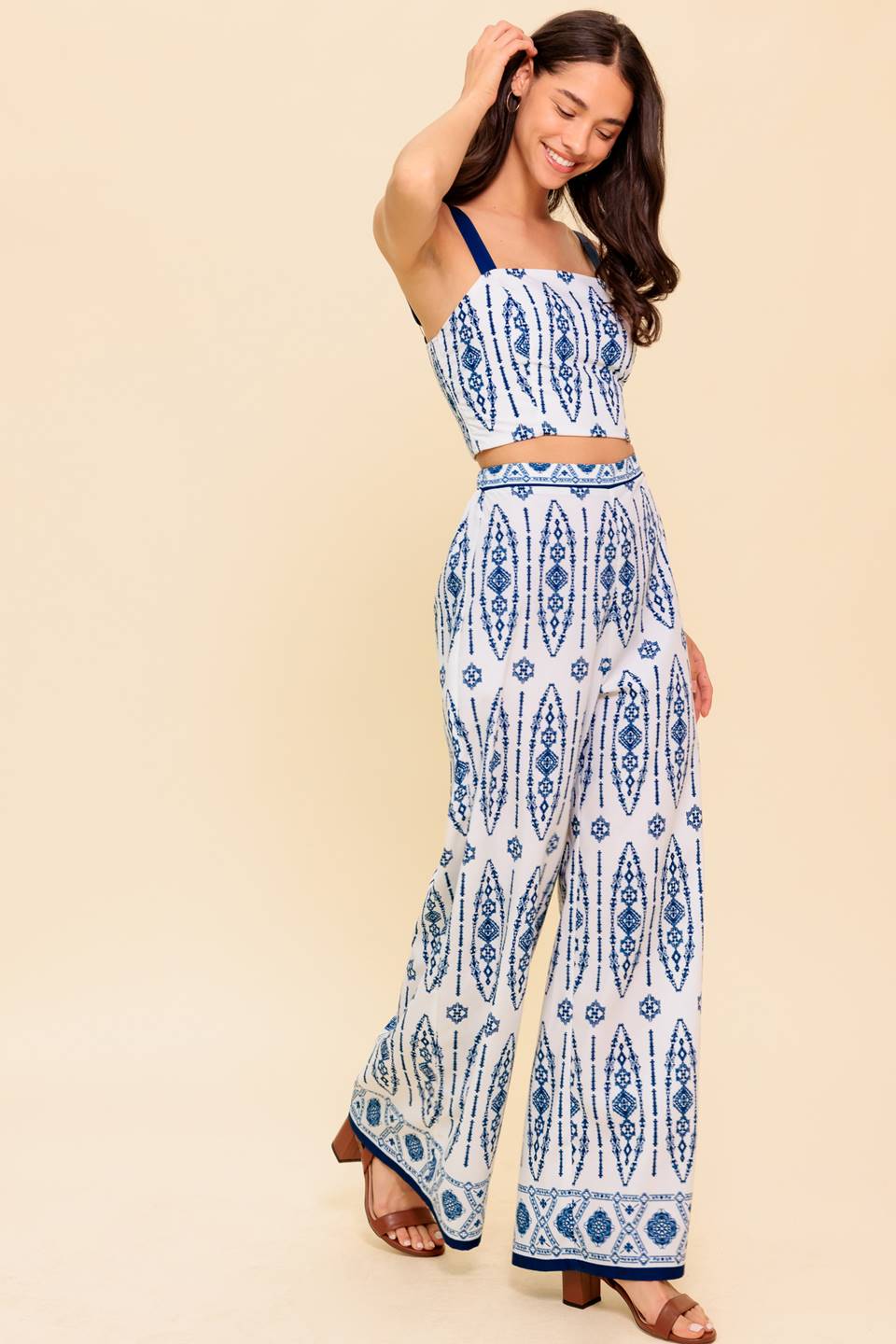 MODERN APPROACH NAVY WOVEN TOP AND PANT SET