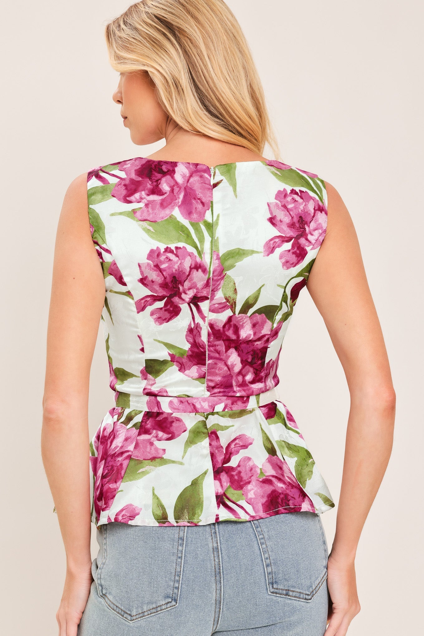 ROMANTIC ROSE PEPLUM WOVEN TOP