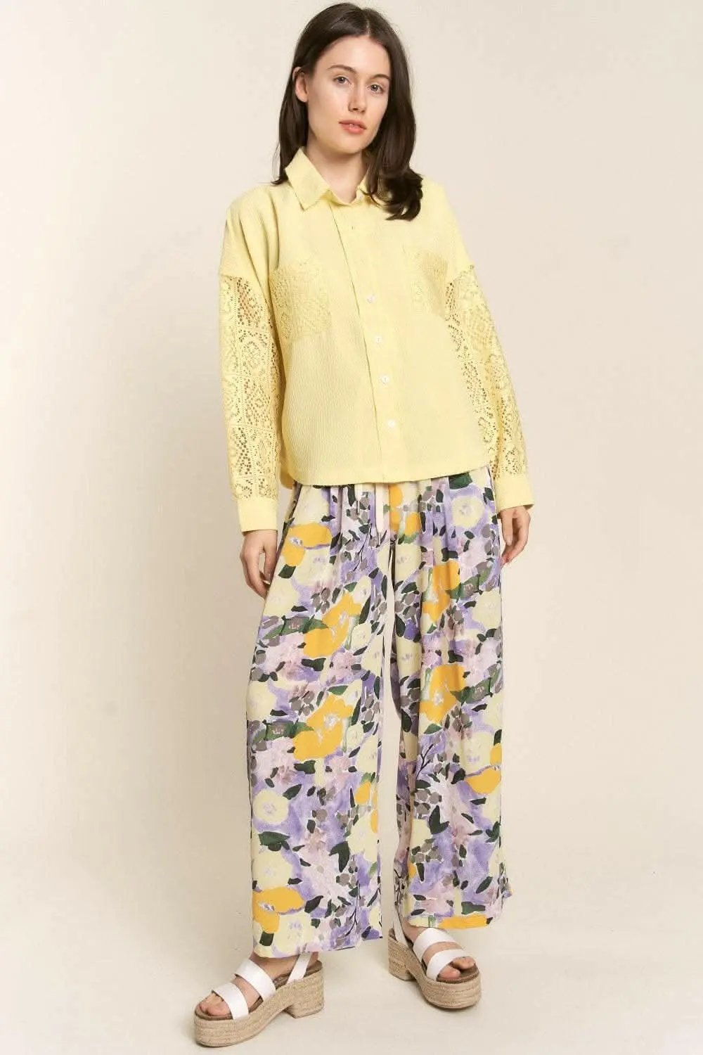 Pants Trendsi Lace Waffle Shirt Women's Casual Button Down Long Sleeve Top - Soft