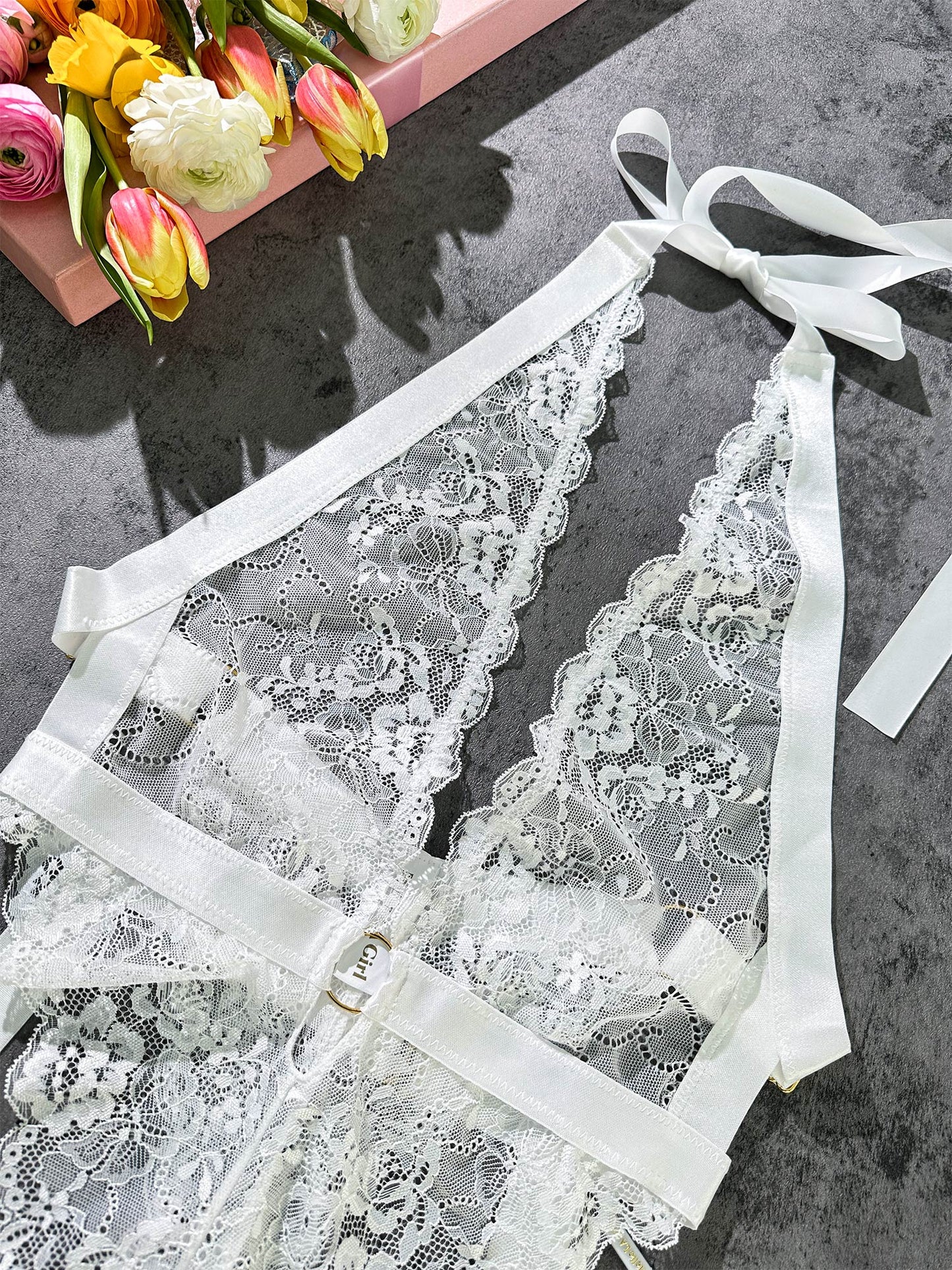 White Sexy Lace Suspenders Shapewear