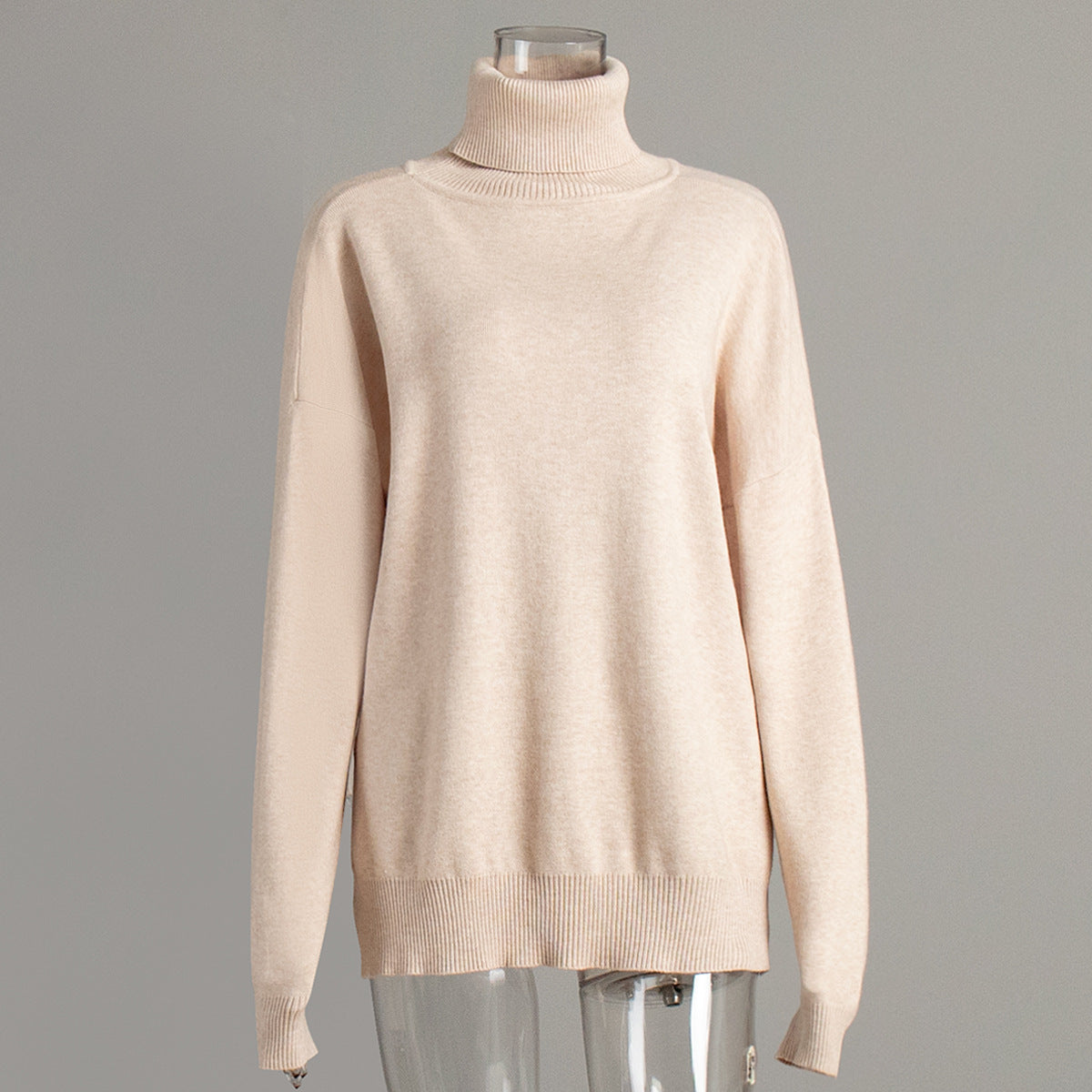 Turtleneck Sweater Women Autumn Winter Casual Sweater Slit Loose Solid Color Knitted Sweater