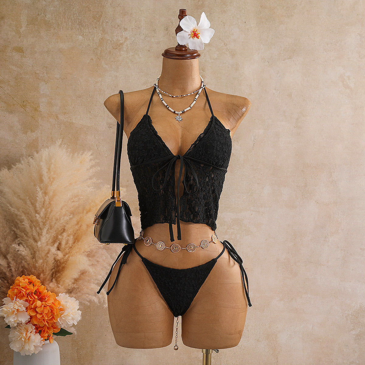Lace Lace Two Piece Halter Bikini Strap Push up Beach Swimsuit Bikini