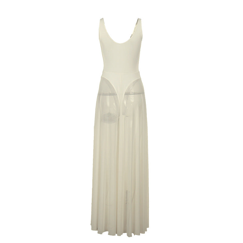 Autumn Sexy Maxi Dress Vacation Slim Fit Mesh A Line Dress