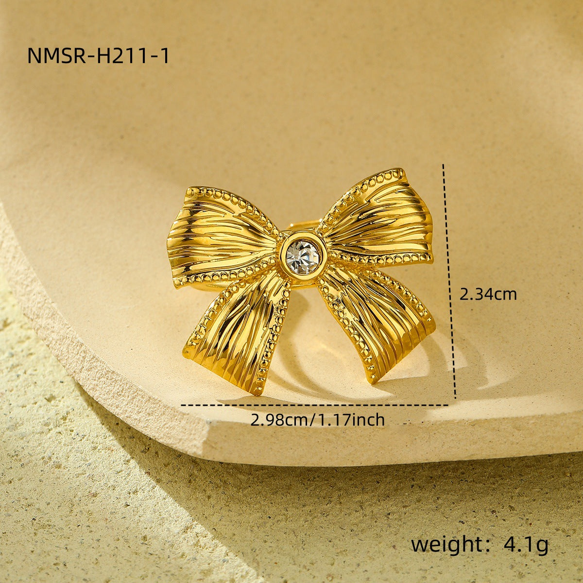 Diamond Bow Stainless Steel Necklace Women All Match High Sense Earring Ring Set Ornaments