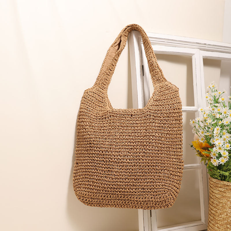 Large Capacity Shoulder Straw Bag Simple Straw Bag Woven Bag Vacation Beach Bag Casual Women Bag