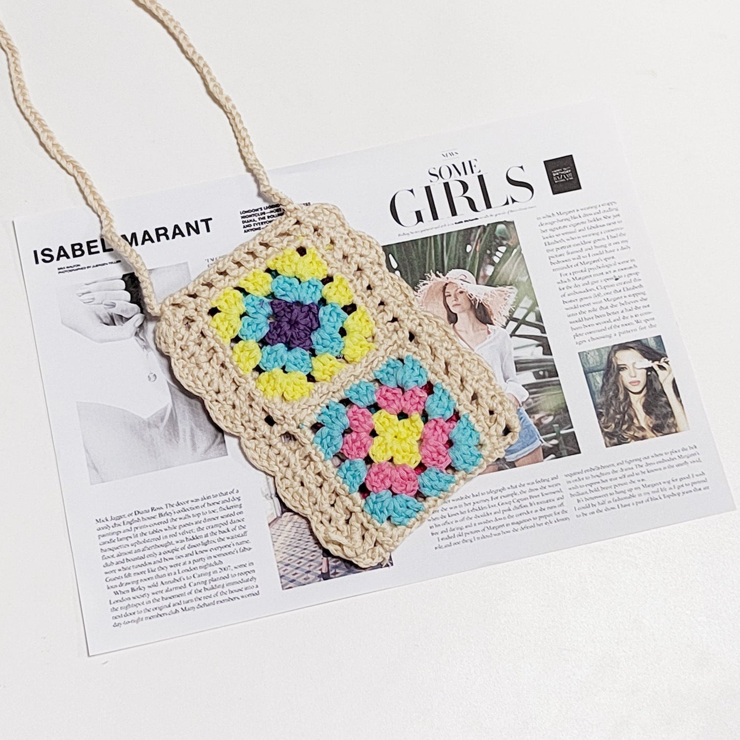 Handmade Knitting Wool Crochet Internet Celebrity Ethnic Mobile Phone Bag Mixed Color Random One-Piece Crossbody Bag