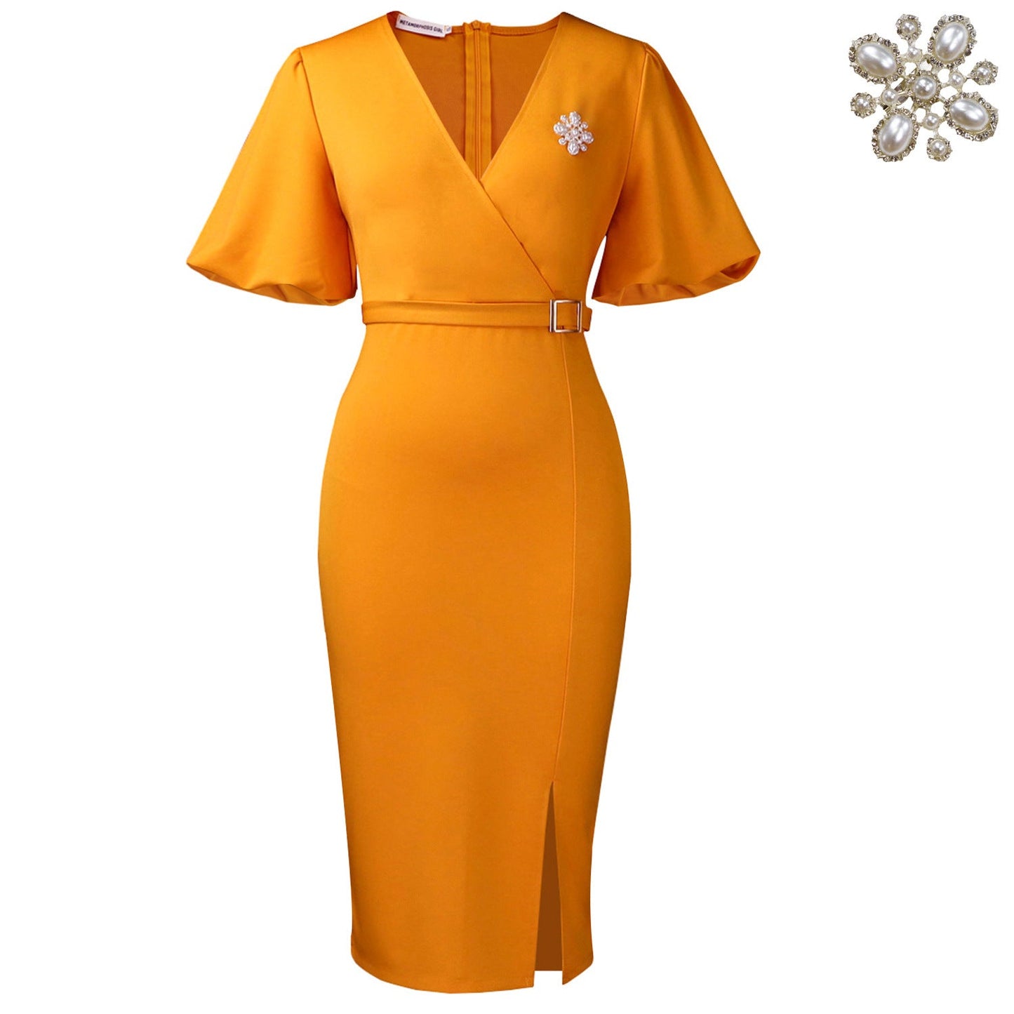 African Women Clothing Lantern Sleeve Summer V neck Hip Office Split Dress