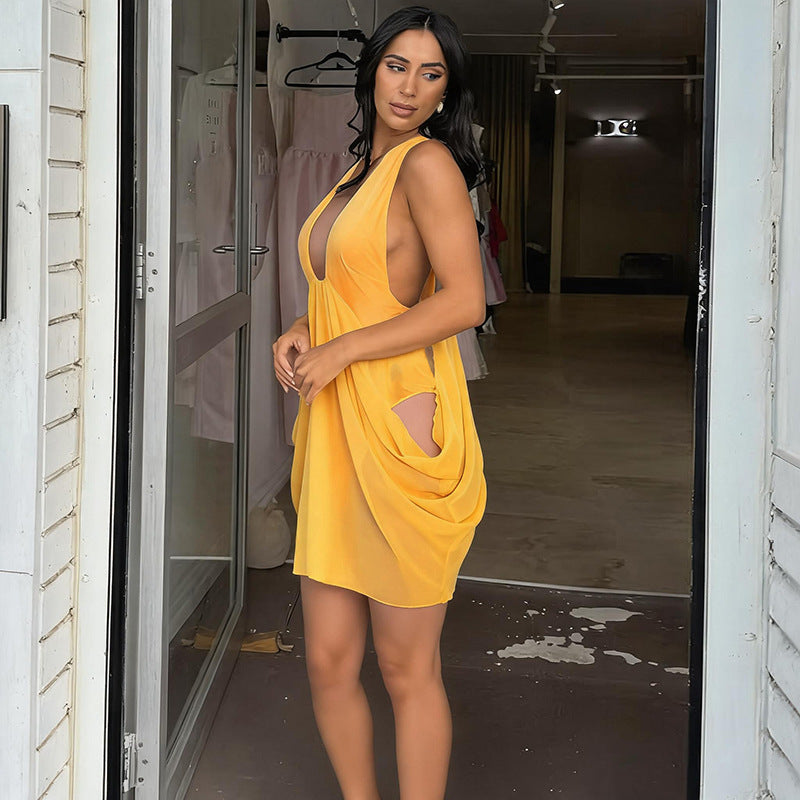 Women Clothing Spring Summer Sexy Halter Stitching Dress for Women