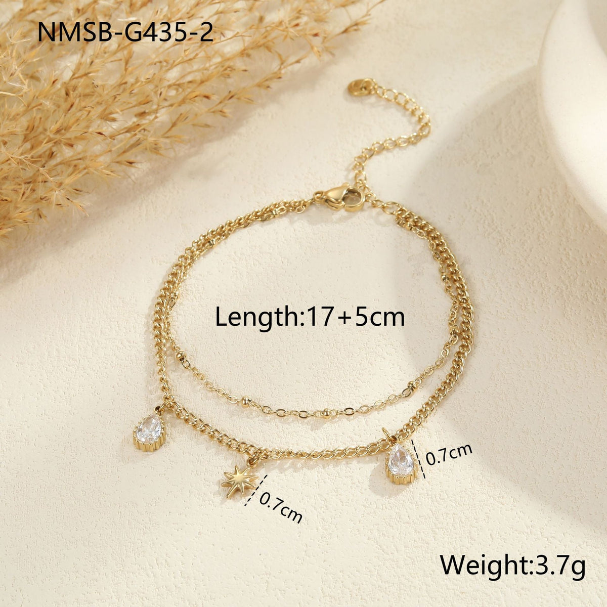 Double Layer Twin Clavicle Chain Stainless Steel Bracelet Eight Awn Star Inlaid Zircon Sold
