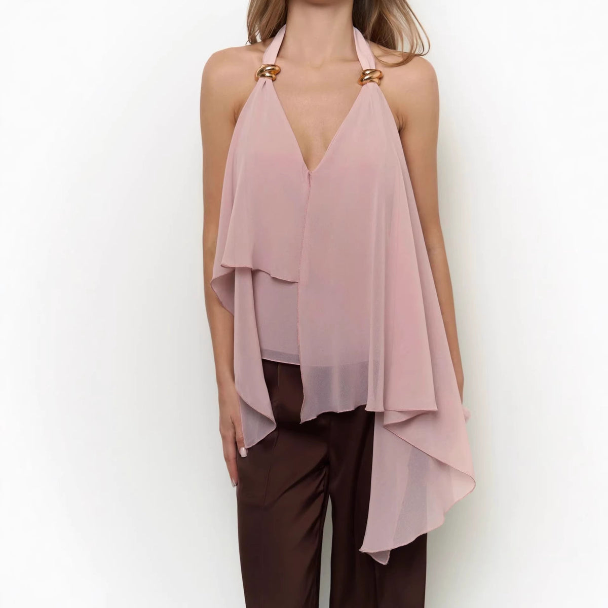Sexy V neck Halter Sleeveless Vest Women Summer Casual Elegant Graceful All Match Chiffon Shirt