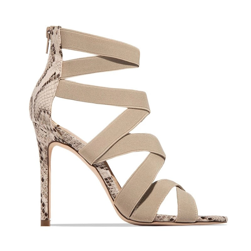 High Heeled Sandals Women Sexy Stiletto Pointed Toe Peep Toe Slippers Ankle Ring Bandage Cloth Roman Shoes