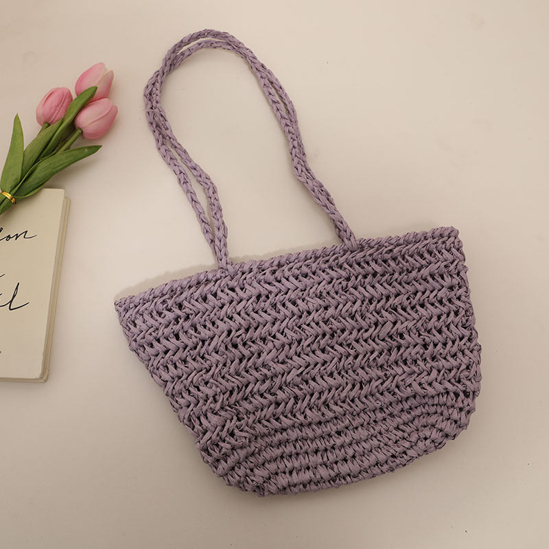 One Shoulder Straw Bag Simple Hollow Out Cutout out Straw Bag Woven Bag Summer Sweet Portable Seaside Vacation Beach Bag Women