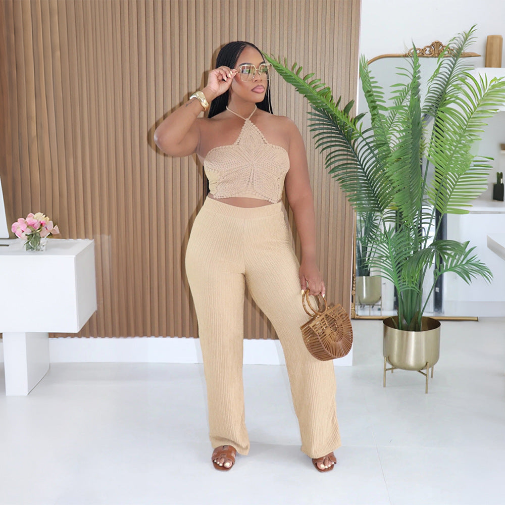 Women Clothing Two Piece Sets Pants Women Clothing Solid Color Trousers Camisole Two Piece Sets