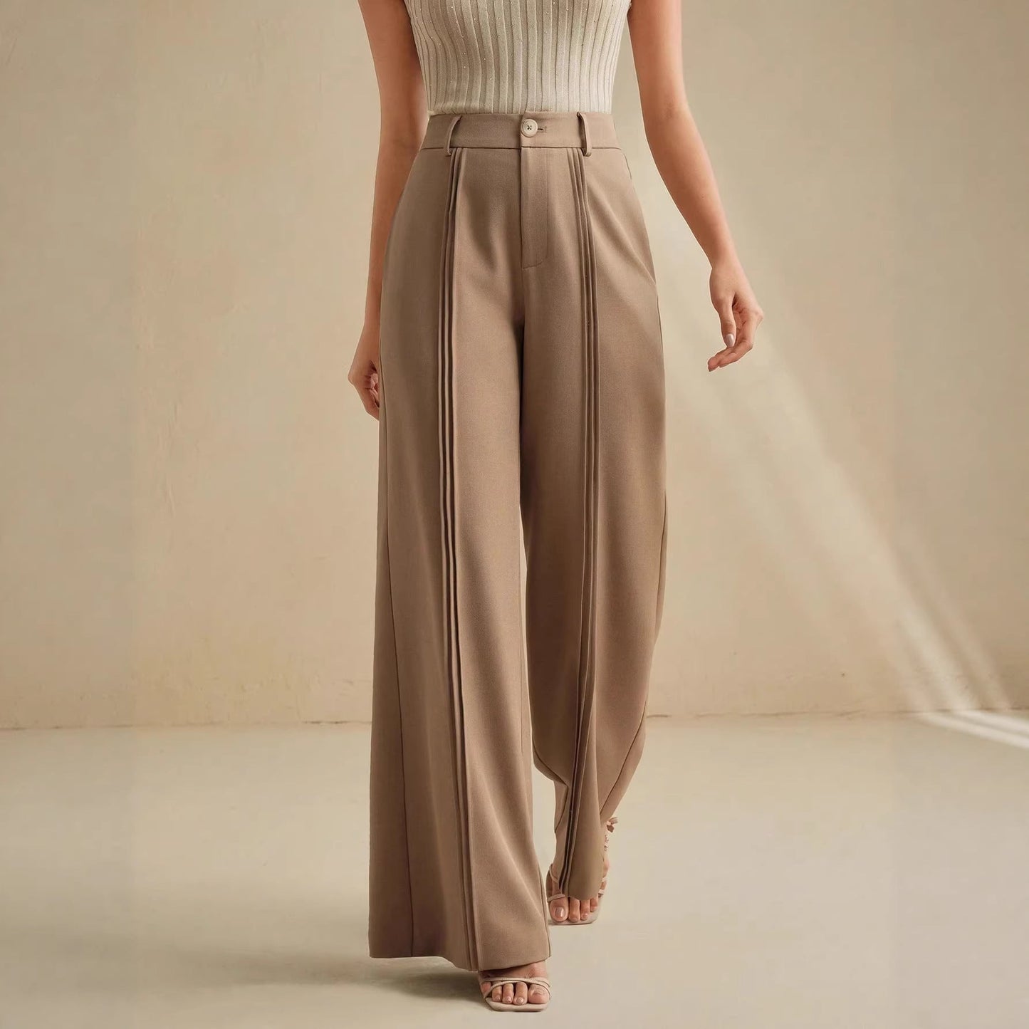 Office All Matching Solid Color Slim Fit Suits Pants High Waist Drape High Grade Wide Leg Women Work Pant
