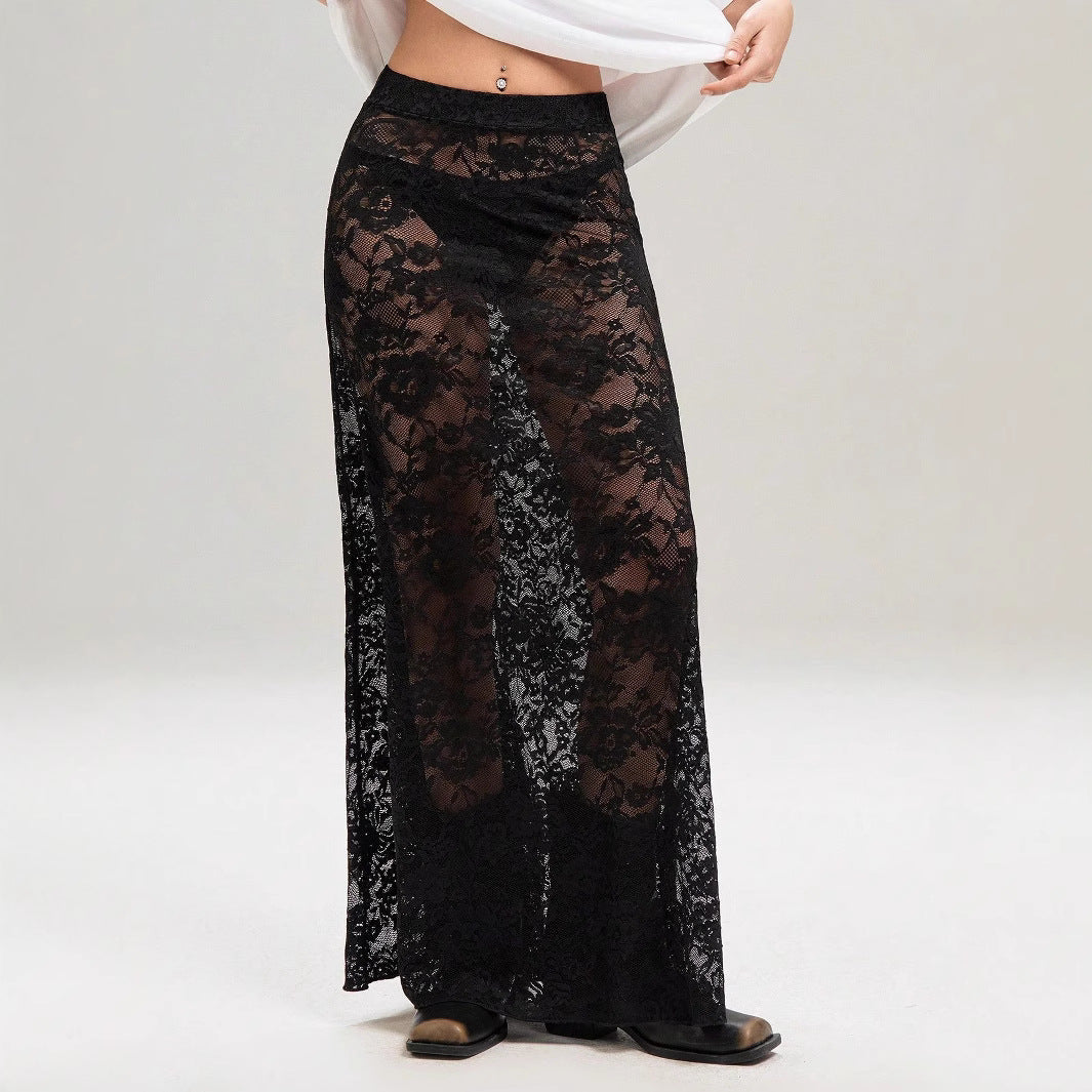 Summer Women Clothing Solid Color Slim Sheath Street High Waist Lace Skirt