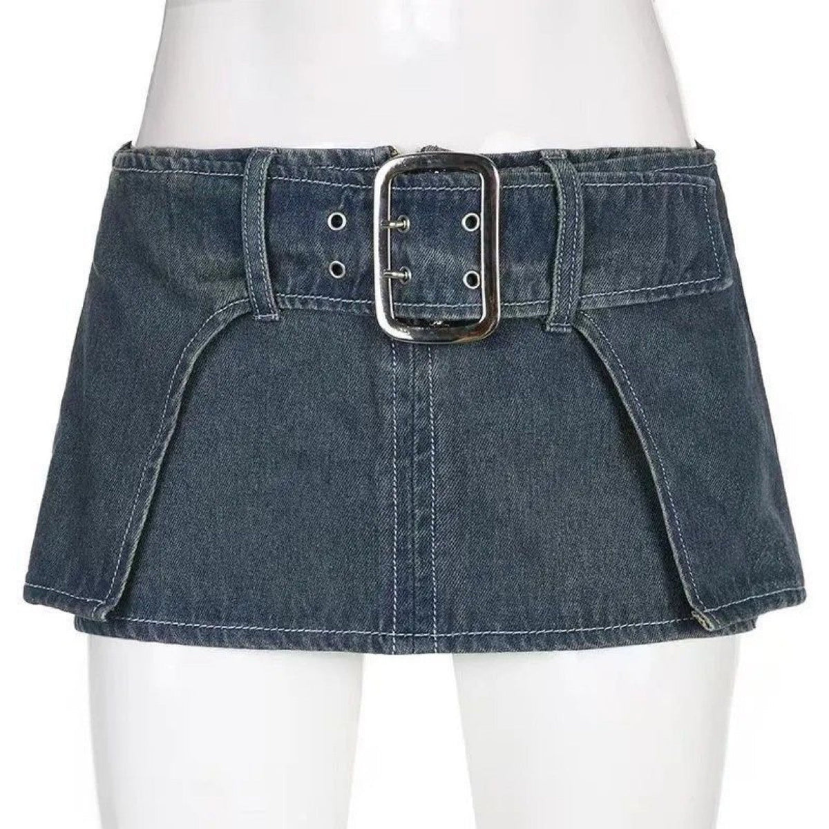 Sexy Personalized Design Faux Two Layer Ultra Short Denim Skirt Distressed Waist Large Breasted Hip Lift Skirt