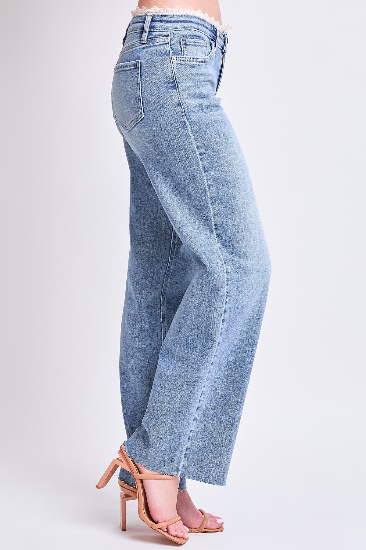 Women's Luxe Lace Trim Wide Leg Jeans