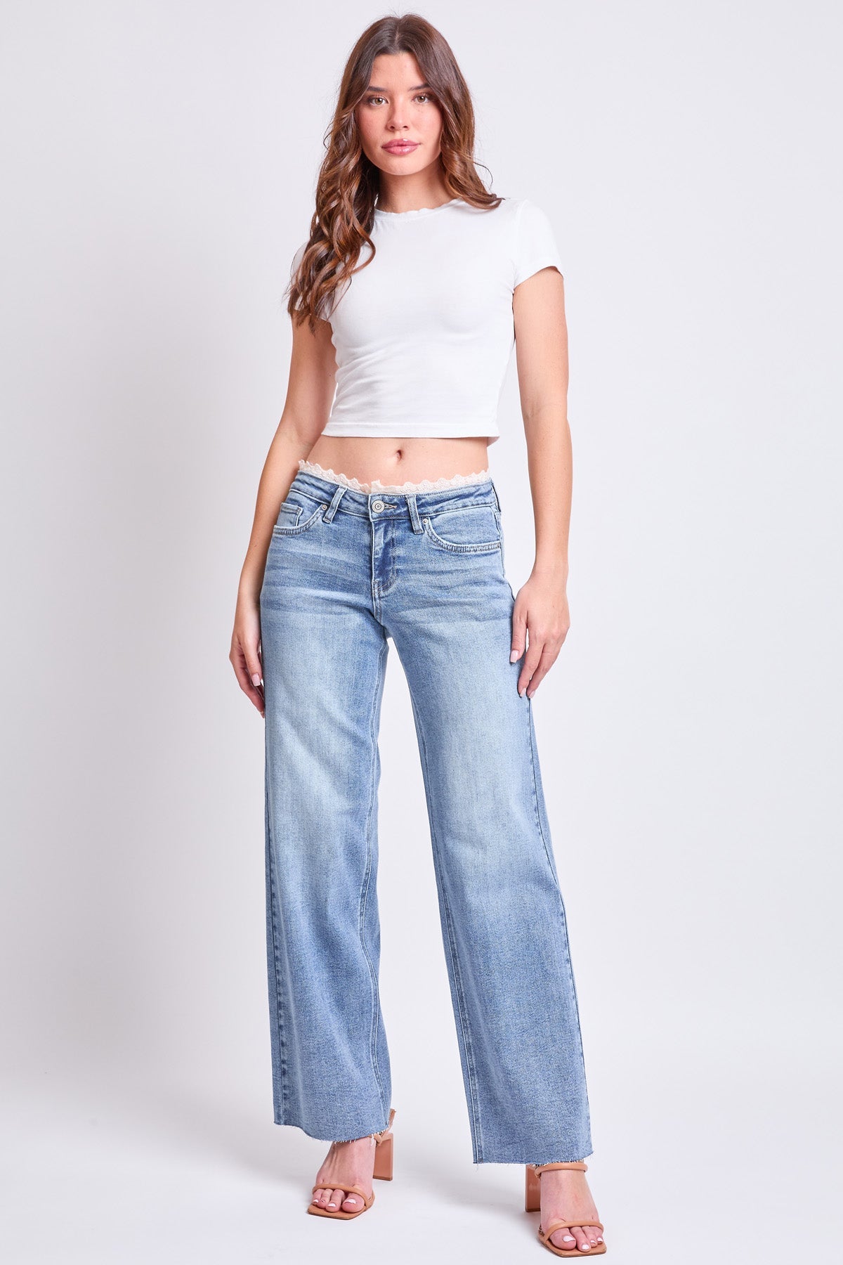 Women's Luxe Lace Trim Wide Leg Jeans