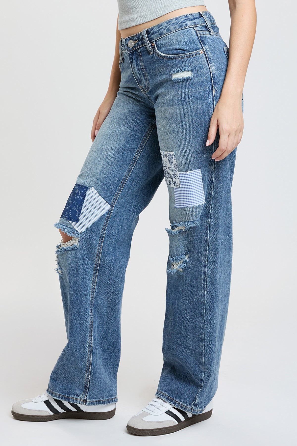 Women's Low Rise Patchwork Wide Leg Jeans