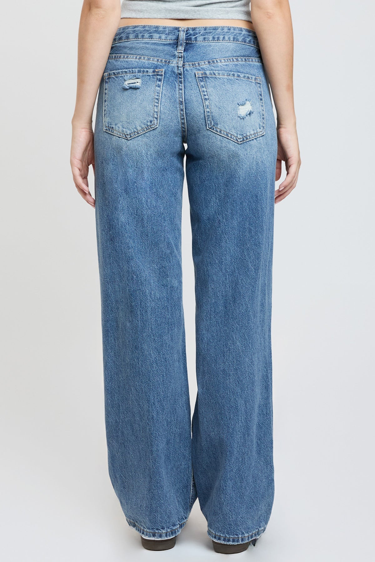 Women's Low Rise Patchwork Wide Leg Jeans