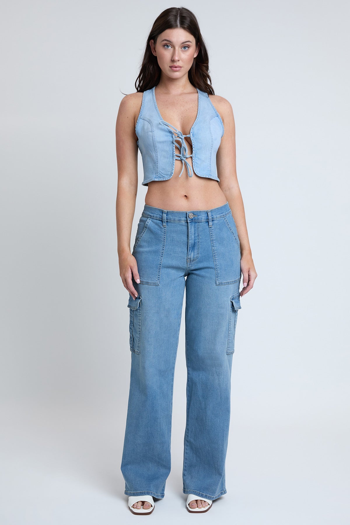 Women's Elastic Waist Straight Cargo Jean