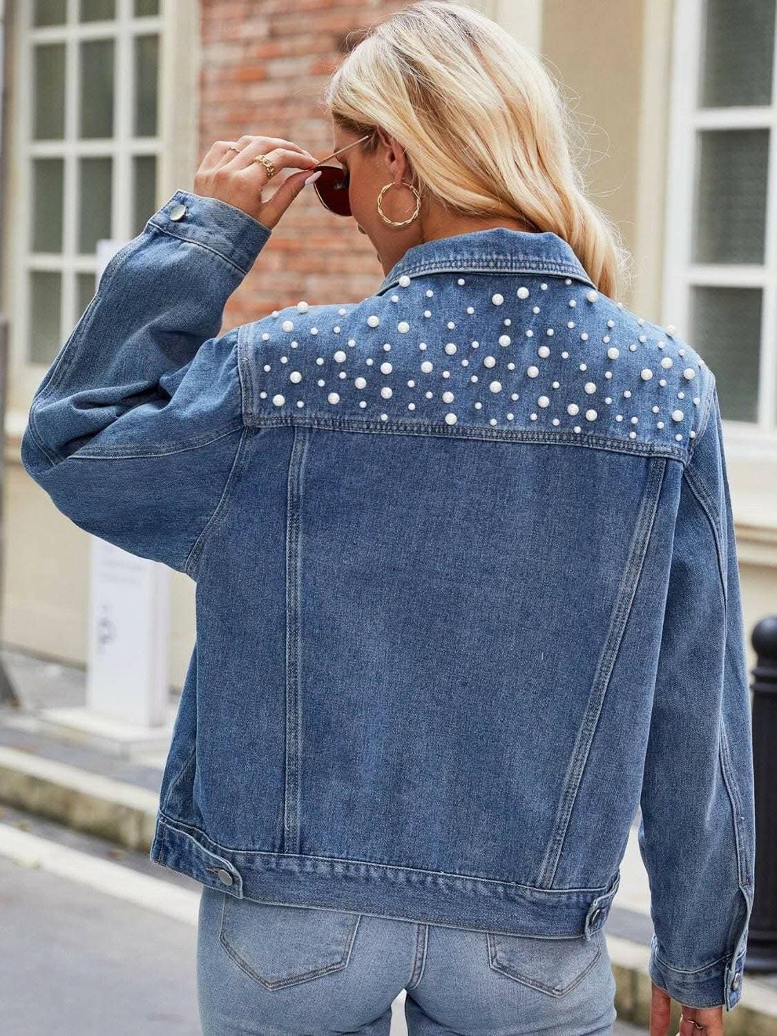 Trendsi Denim Jacket Pearl Wash With Pockets — Casual Outerwear