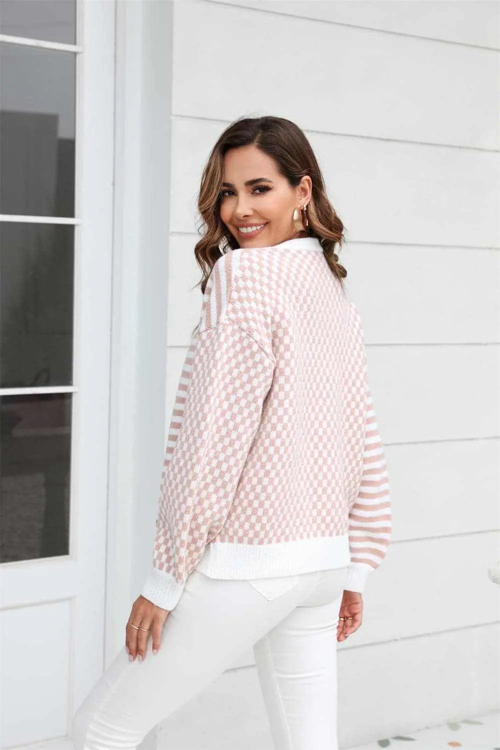 Sweaters Trendsi Plaid and stripe cardigan with buttons