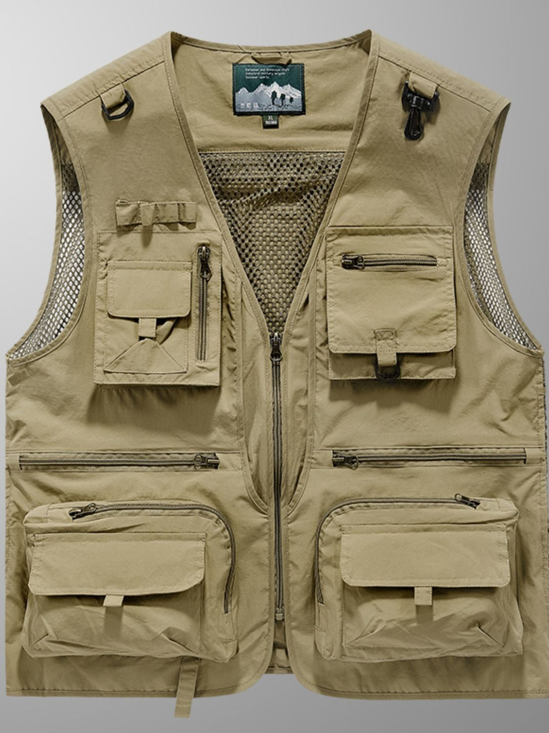 Men's Lightweight Tactical Cargo Vest - Multi-Pocket Breathable Mesh Outdoor Khaki 2XL
