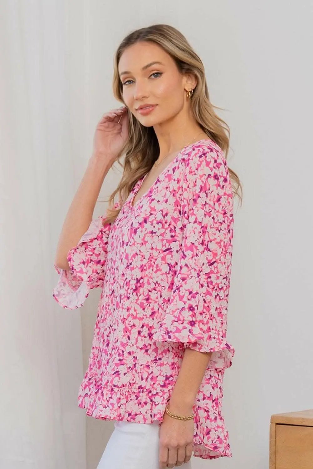 T-Shirts Trendsi just arrived - Sew In Love Full Size Floral V-Neck Flounce Sle