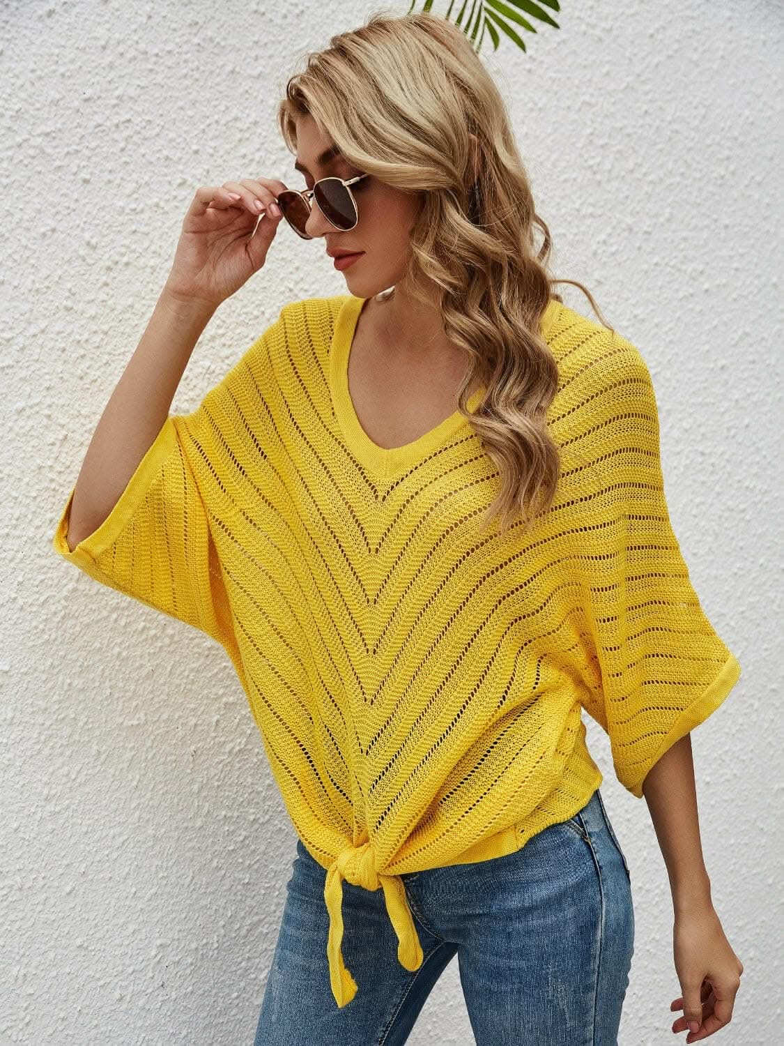 T-Shirts Trendsi swimwear - Sheer batwing sleeve cover-up