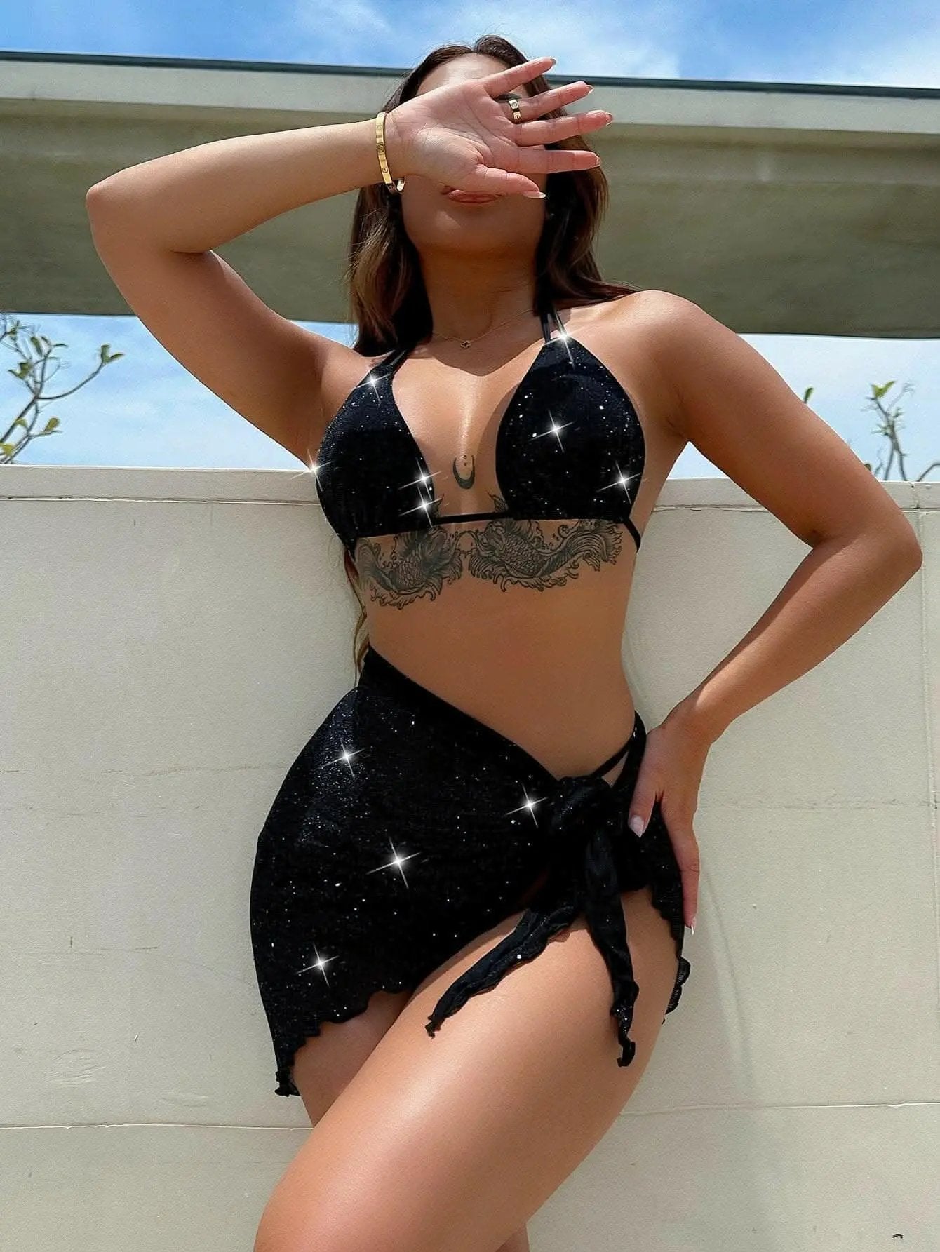 Accessories Trendsi Shimmer Halter Swimwear Women's Beach Two-Piece Set Sexy & Stylish