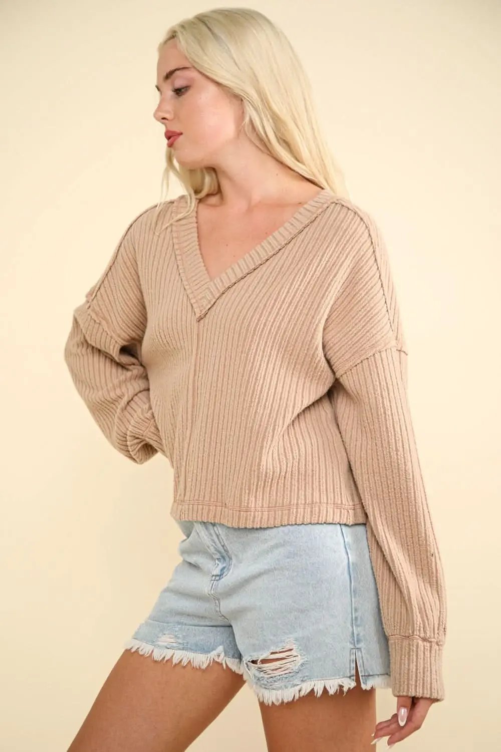 Sweaters Trendsi Ribbed Knit Top Women's V-Neck Basic Tee Soft & Comfy