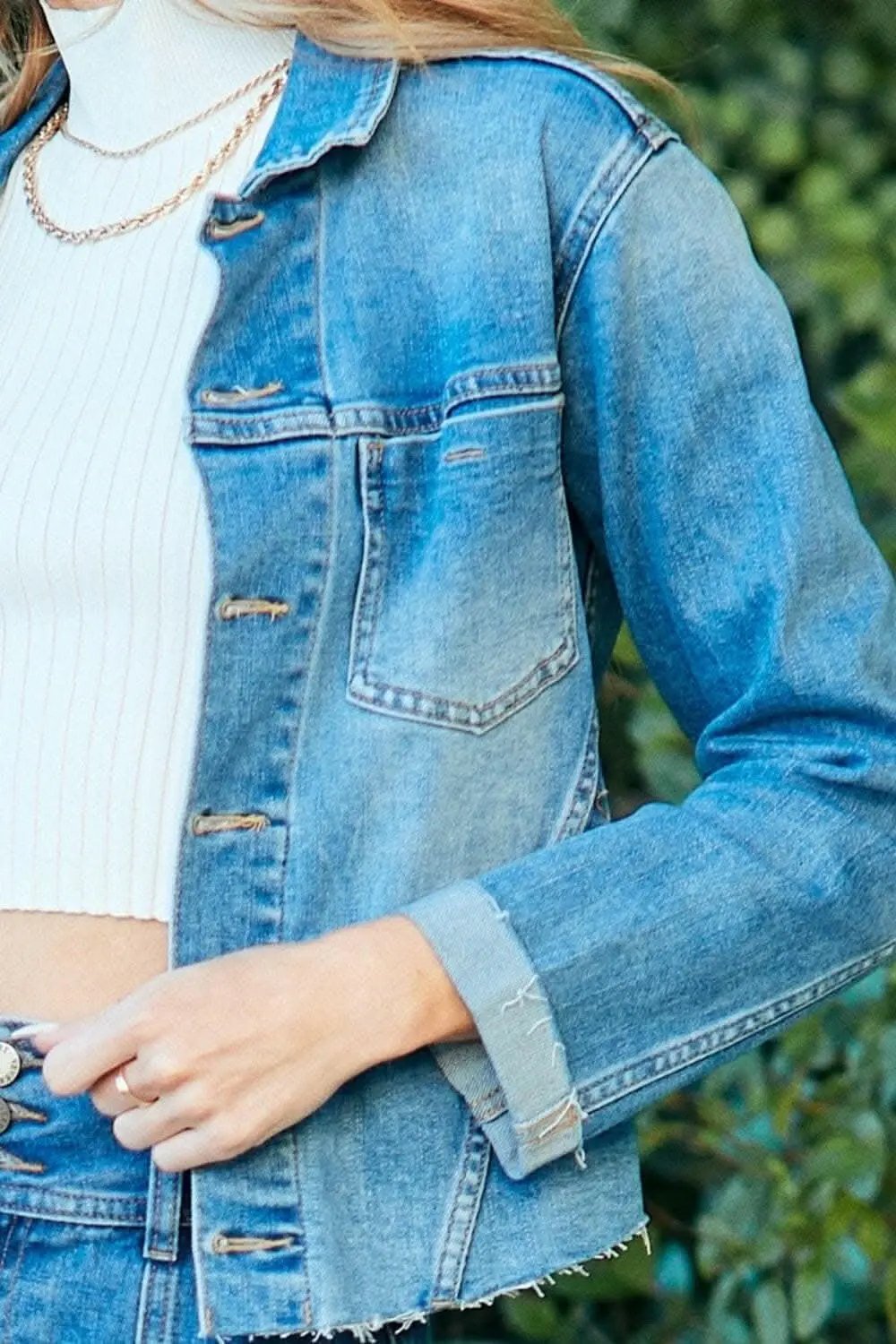 Shirts Trendsi Denim Jacket Women's Everyday Button Up Raw Hem Jean Jacket