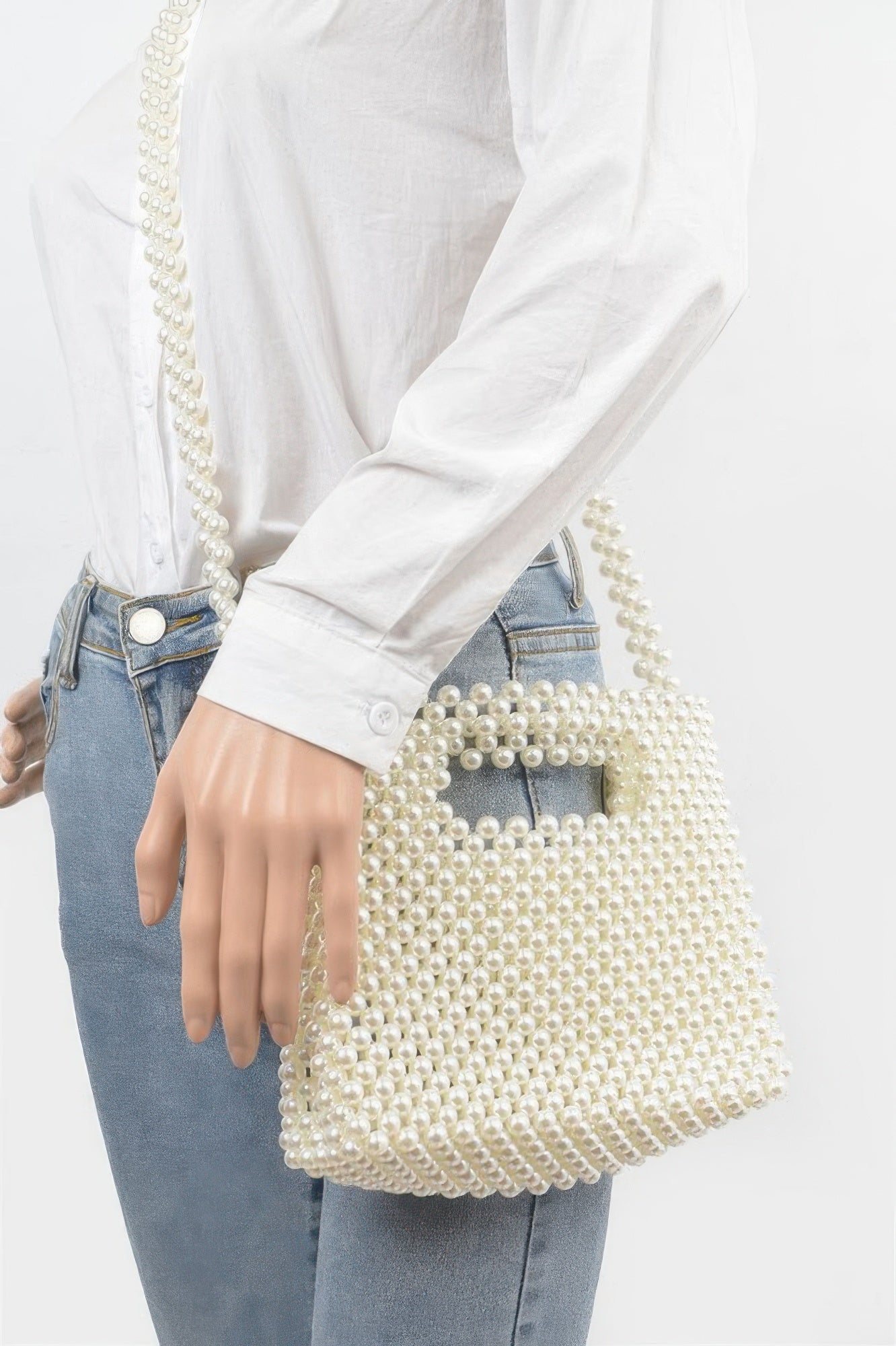 Hand Made Faux Pearl Bead Crossbody Bag