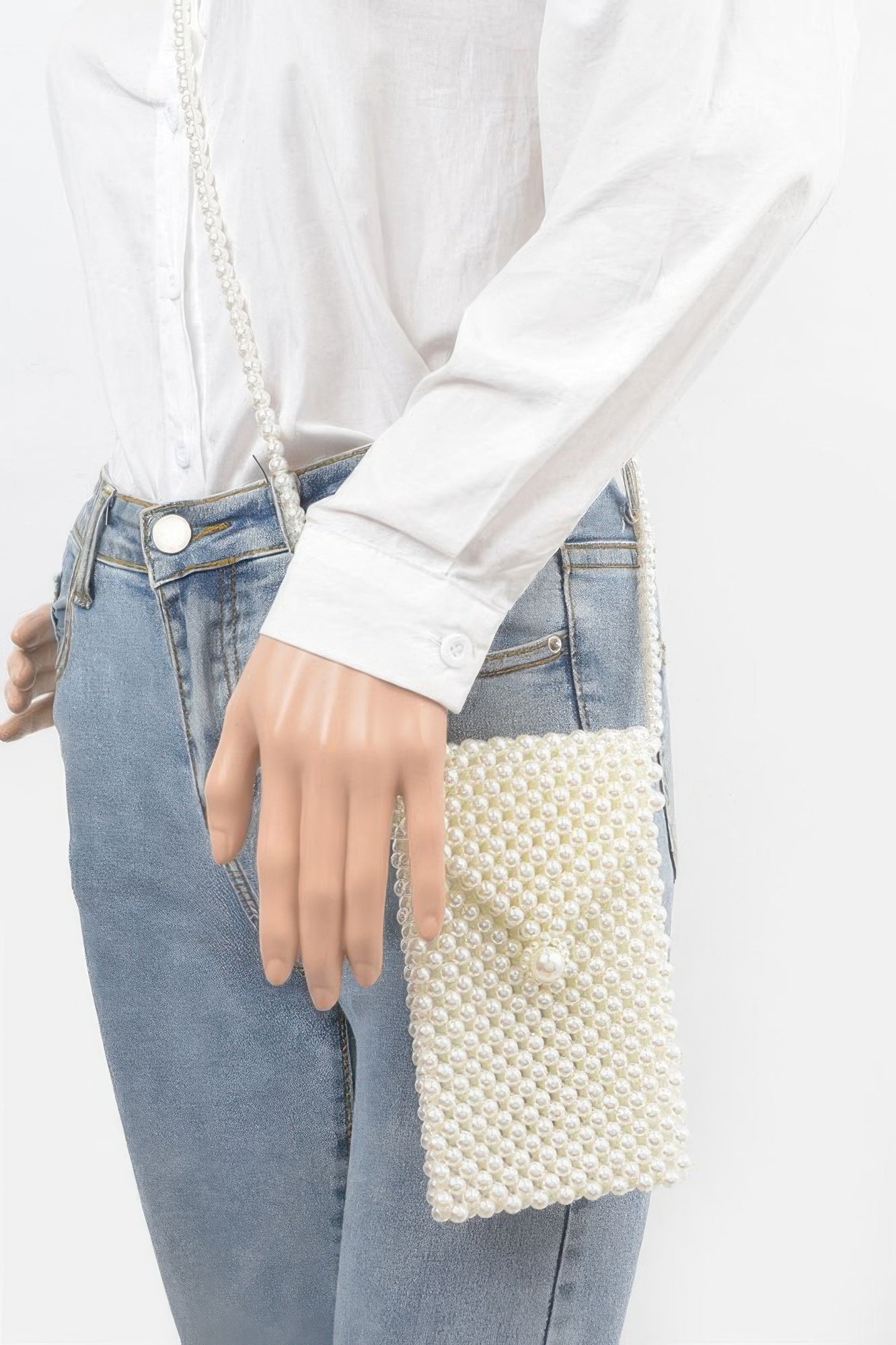 Hand Made Faux Pearl Bead Crossbody Small Bag