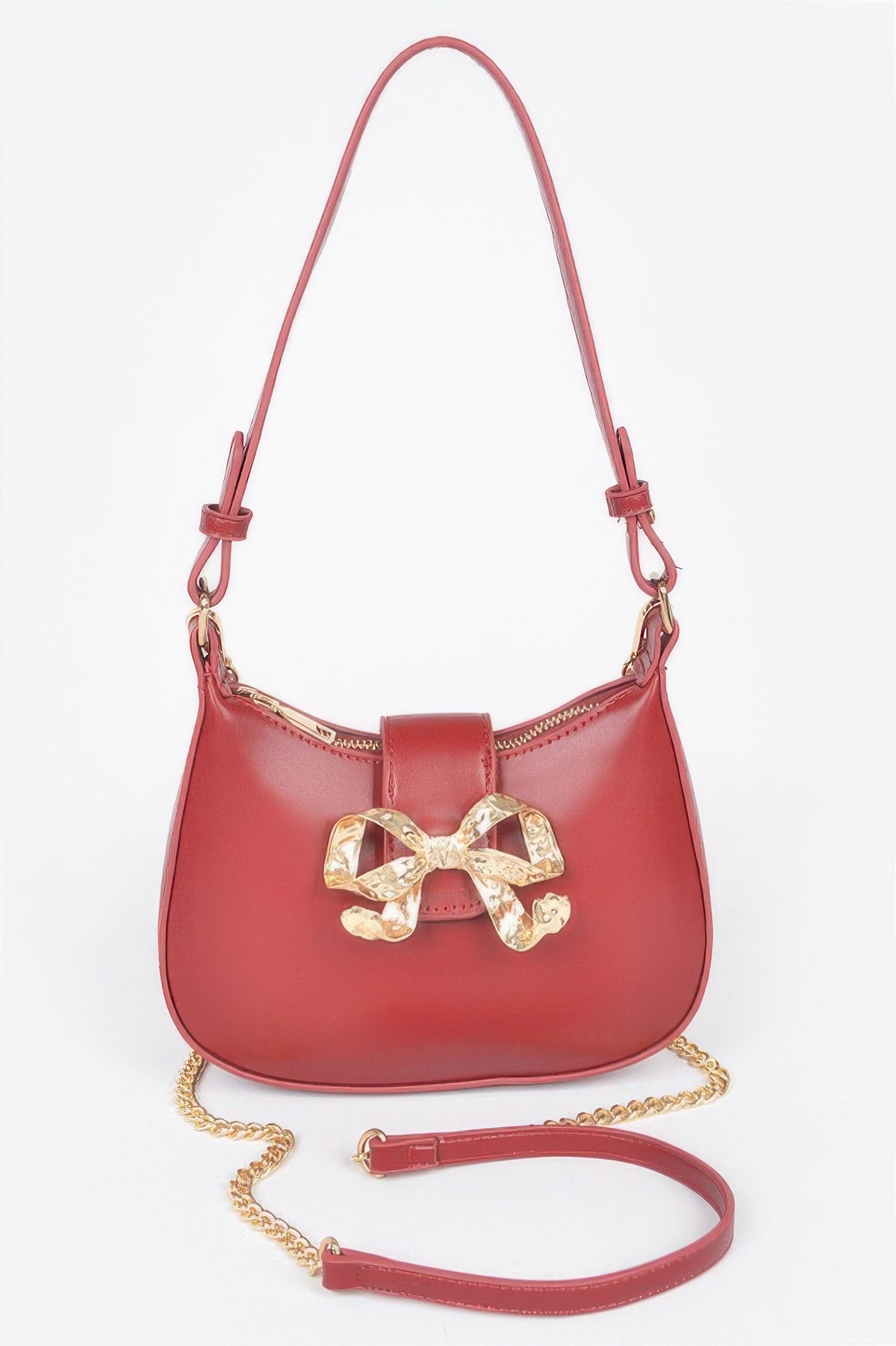 Vegan Leather Small Hobo Bag W/metal Ribbon