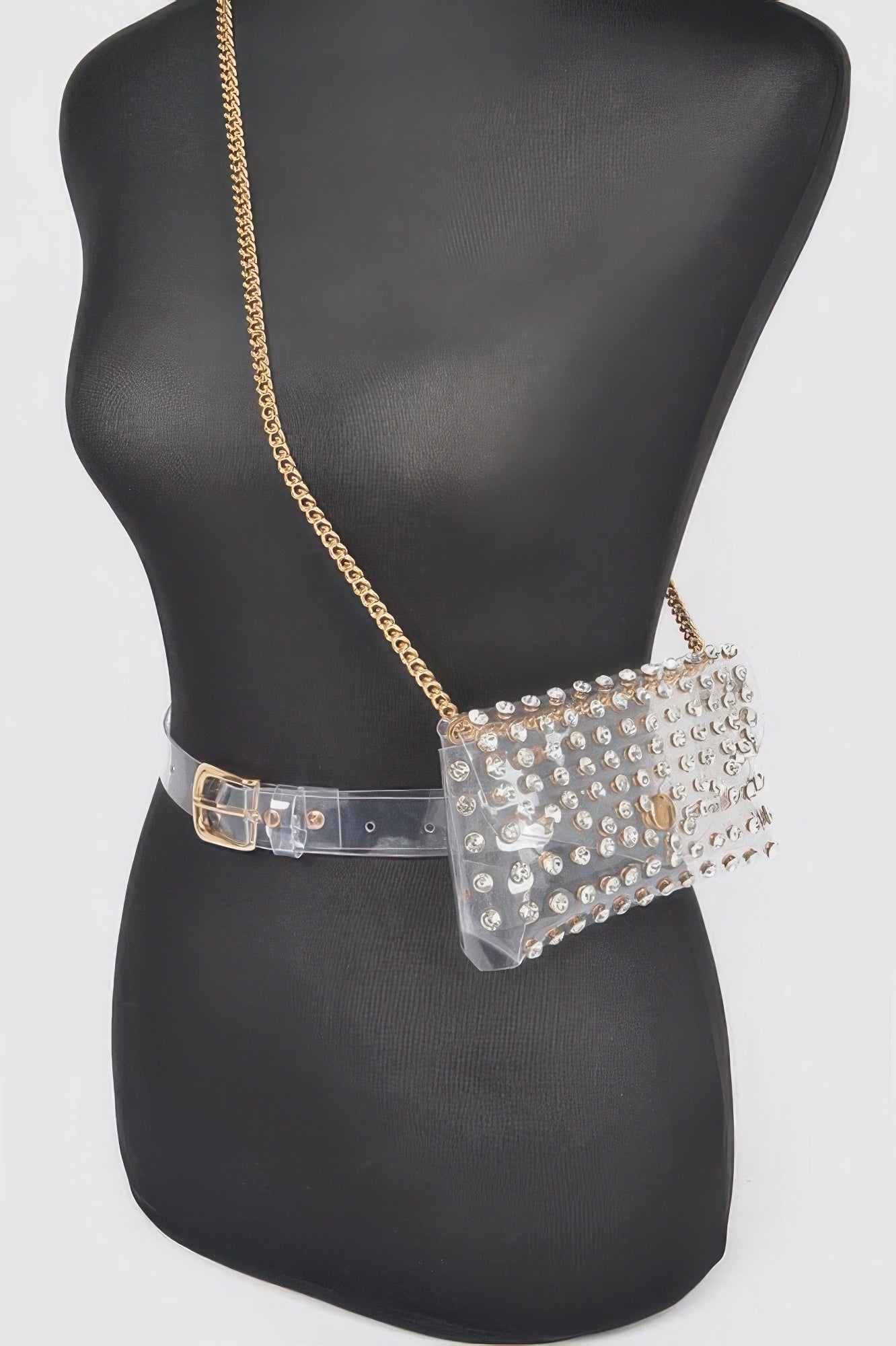 Rhinestone Clear Plus Size Belt Bag W/chain