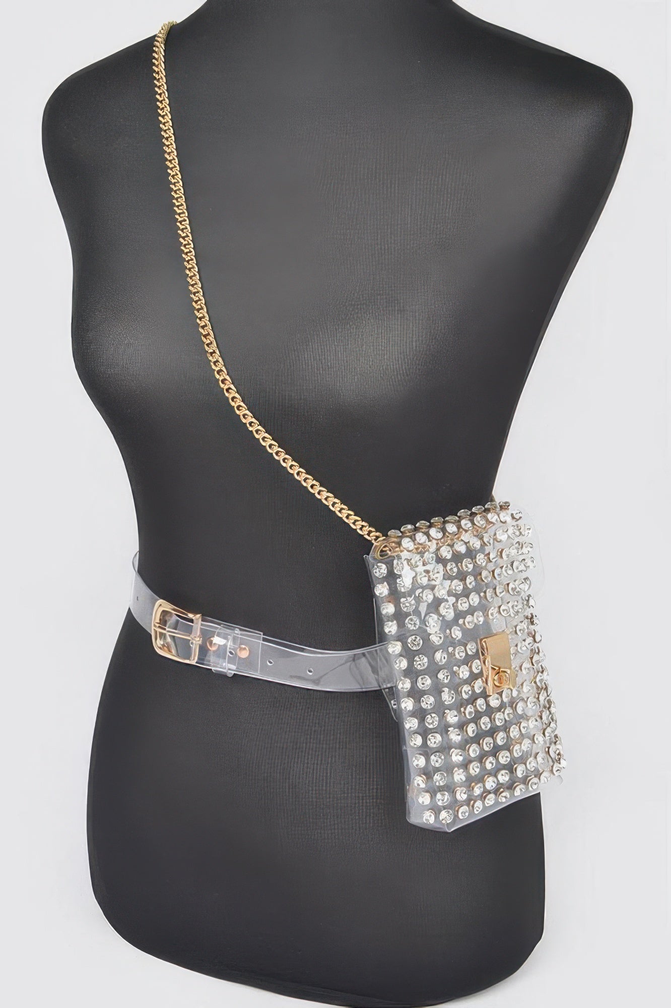 Rhinestone Clear Plus Size Belt Bag W/chain