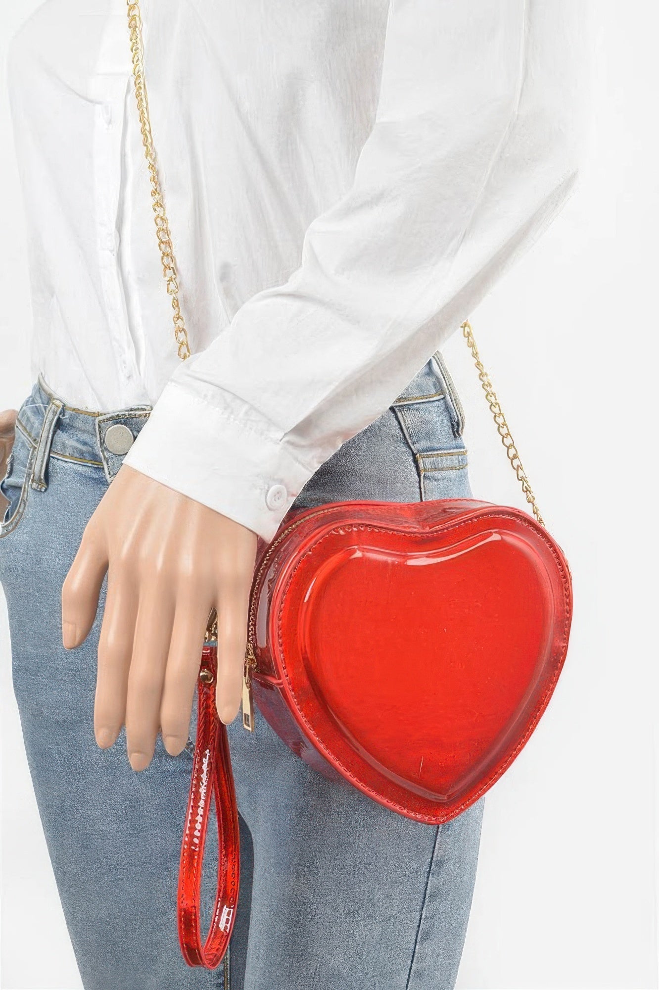 Heart Shape Mirror Metallic Crossbody Bag