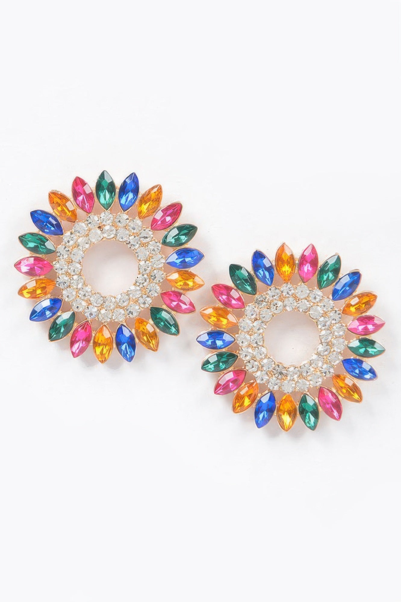 Rhinestone Circle Stud Earrings 1.5 inch