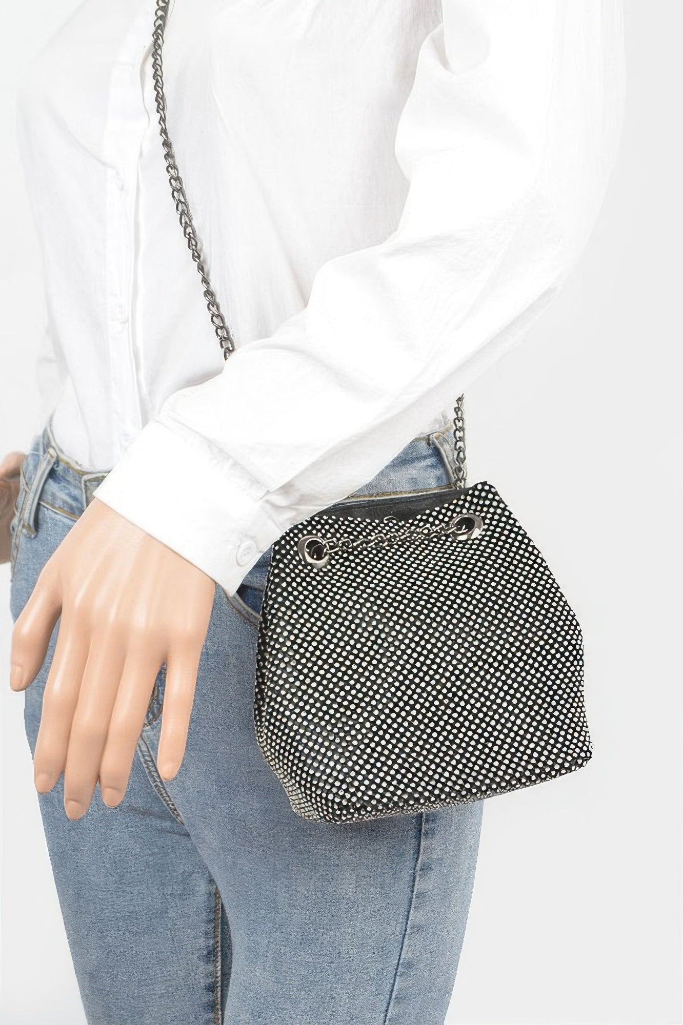 Rhinestone Bucket Chain Bag