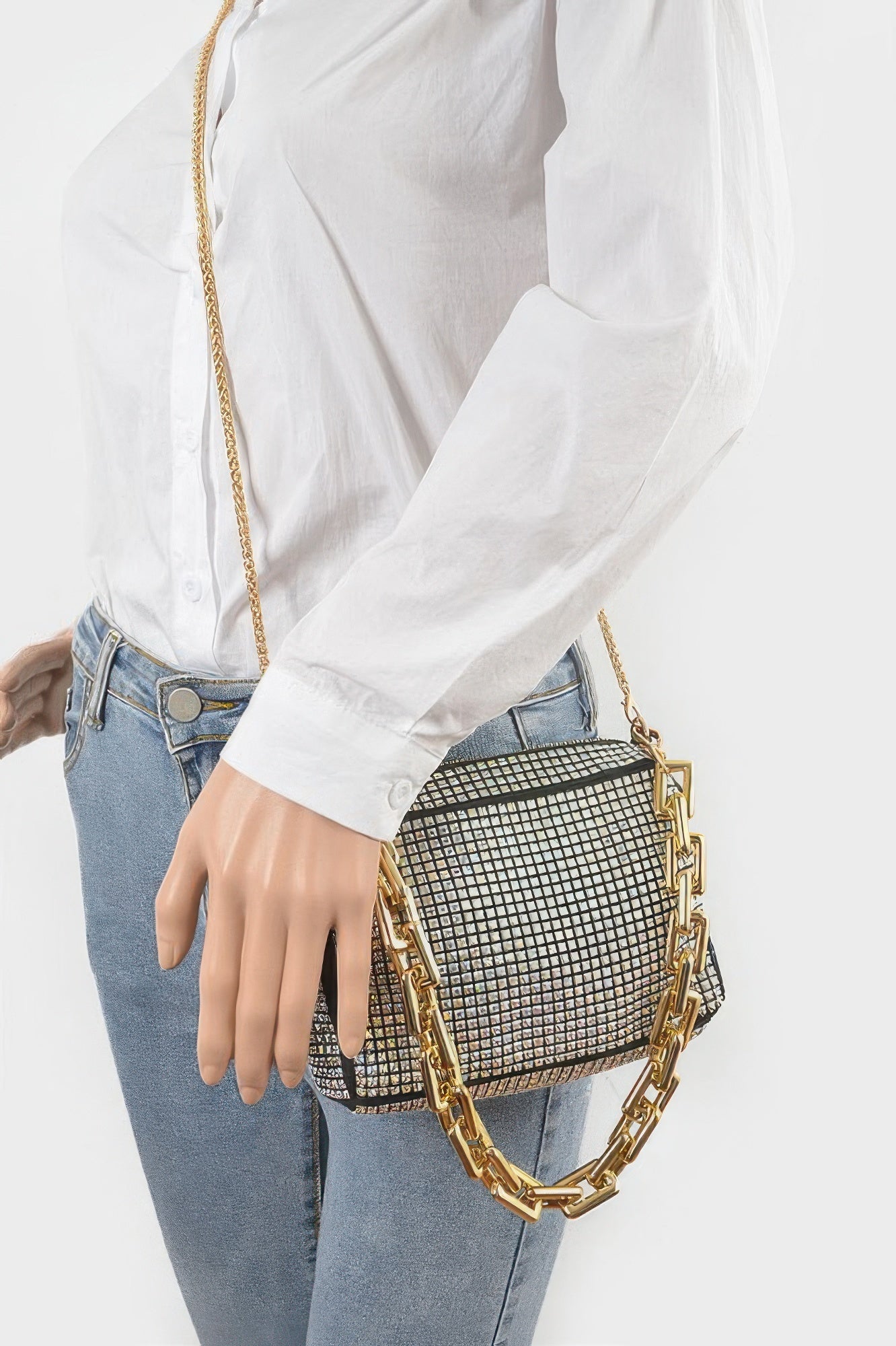 Oversized Rhinestone Bag W Link Chain