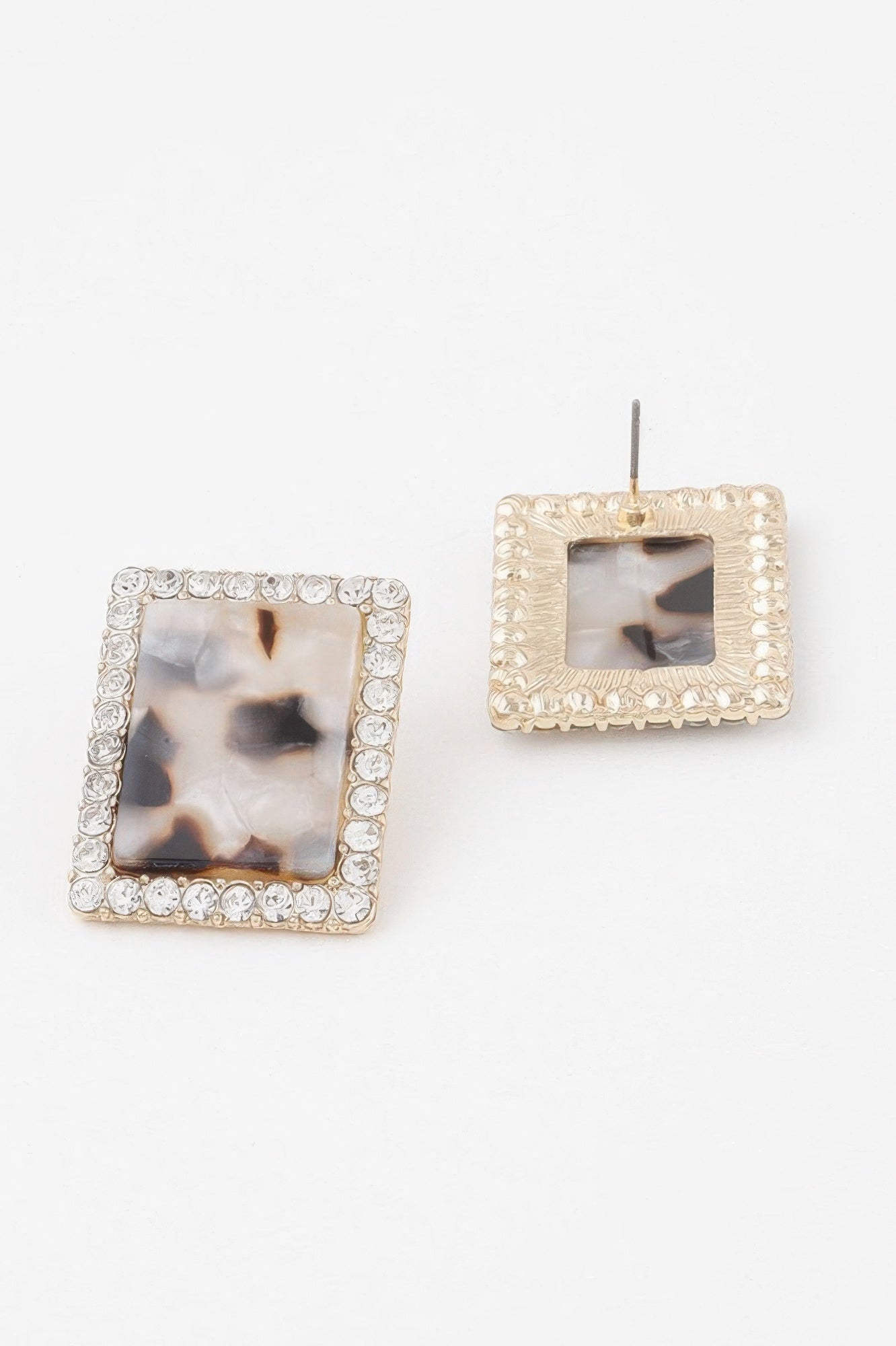 Rhinestone Framed Marble Earrings