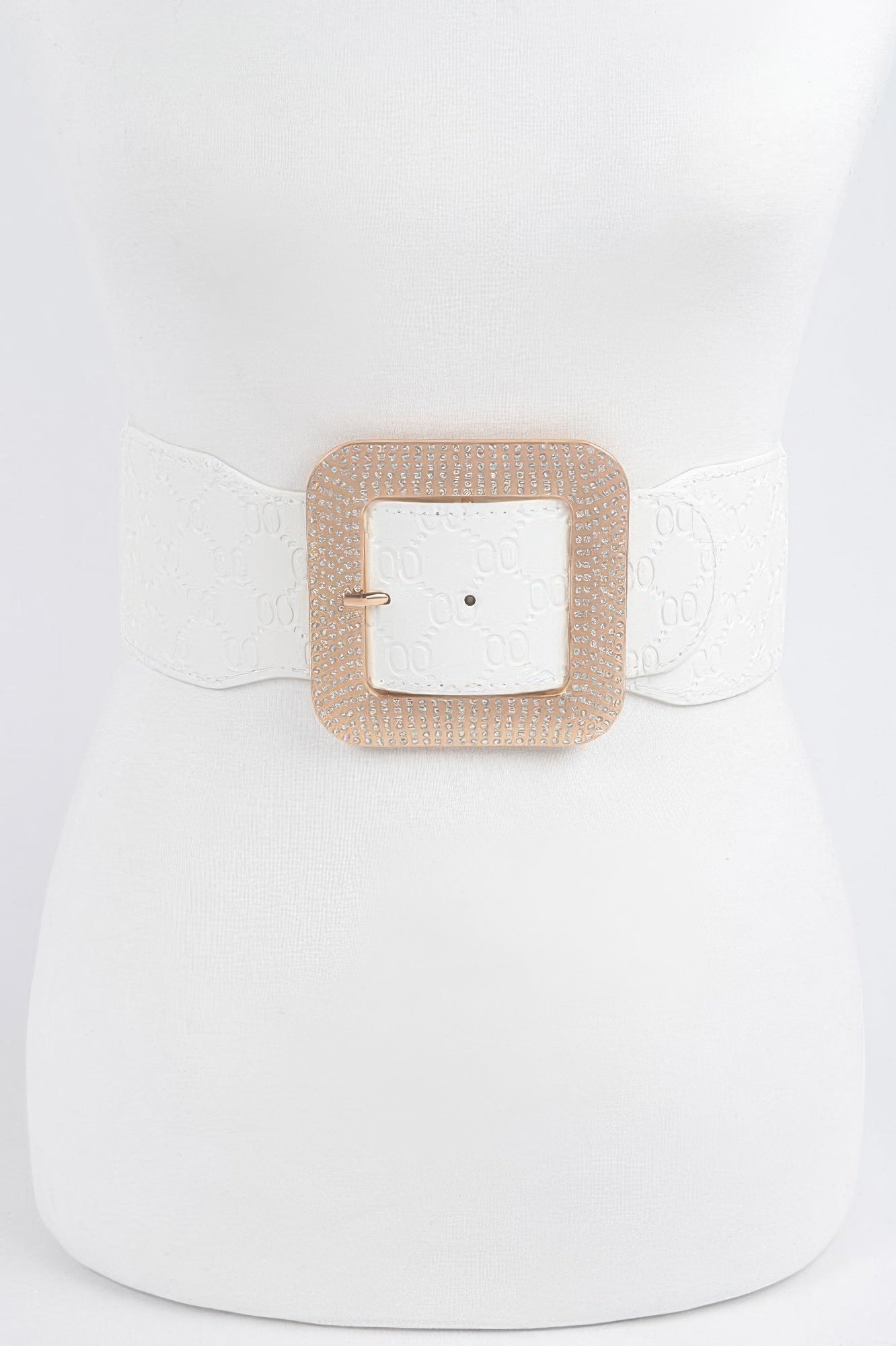 Big Rhinestone Buckle Embossed Elastic Belt