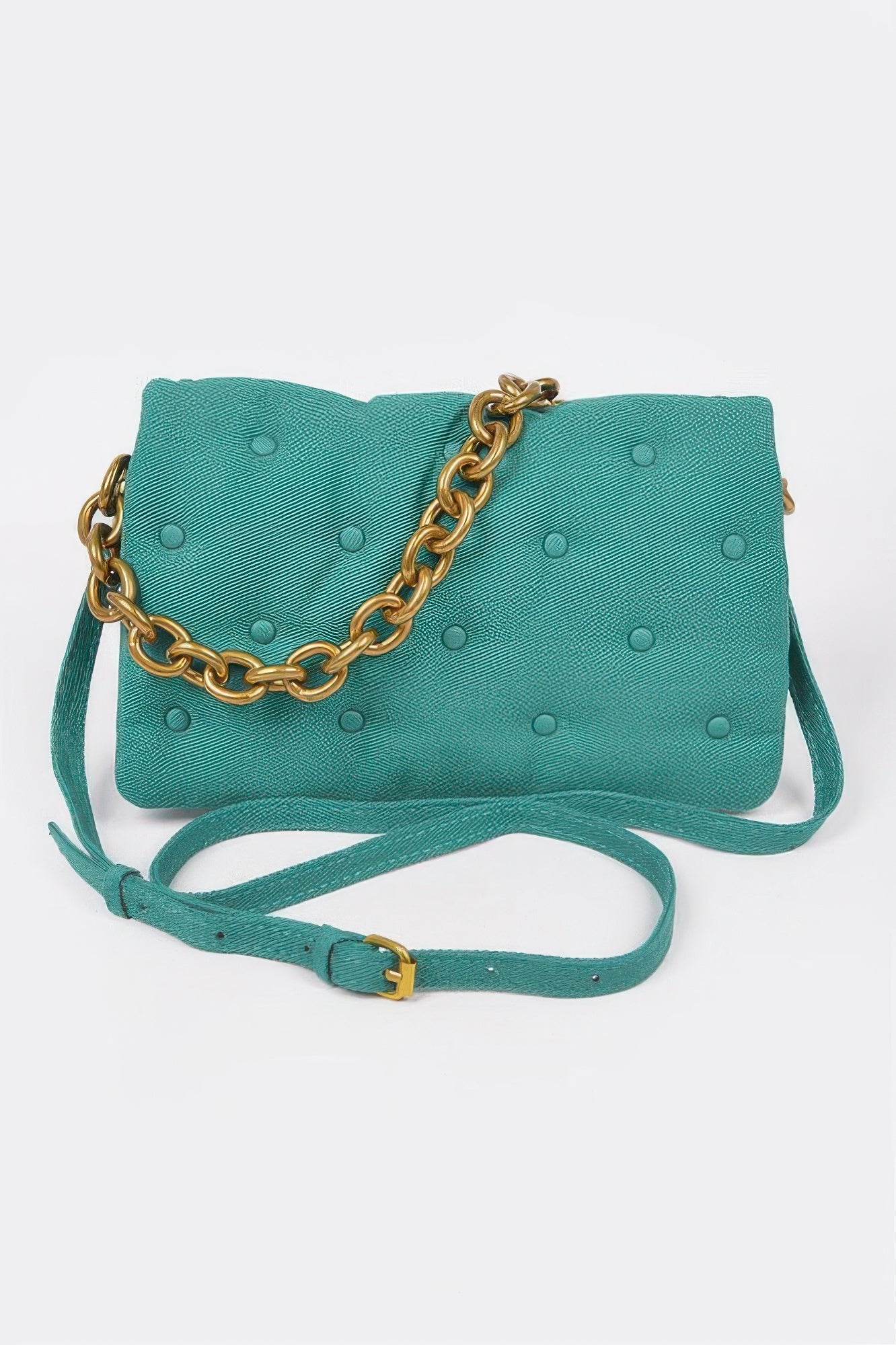 Cotton Canvas Studded Chain Shoulder Bag