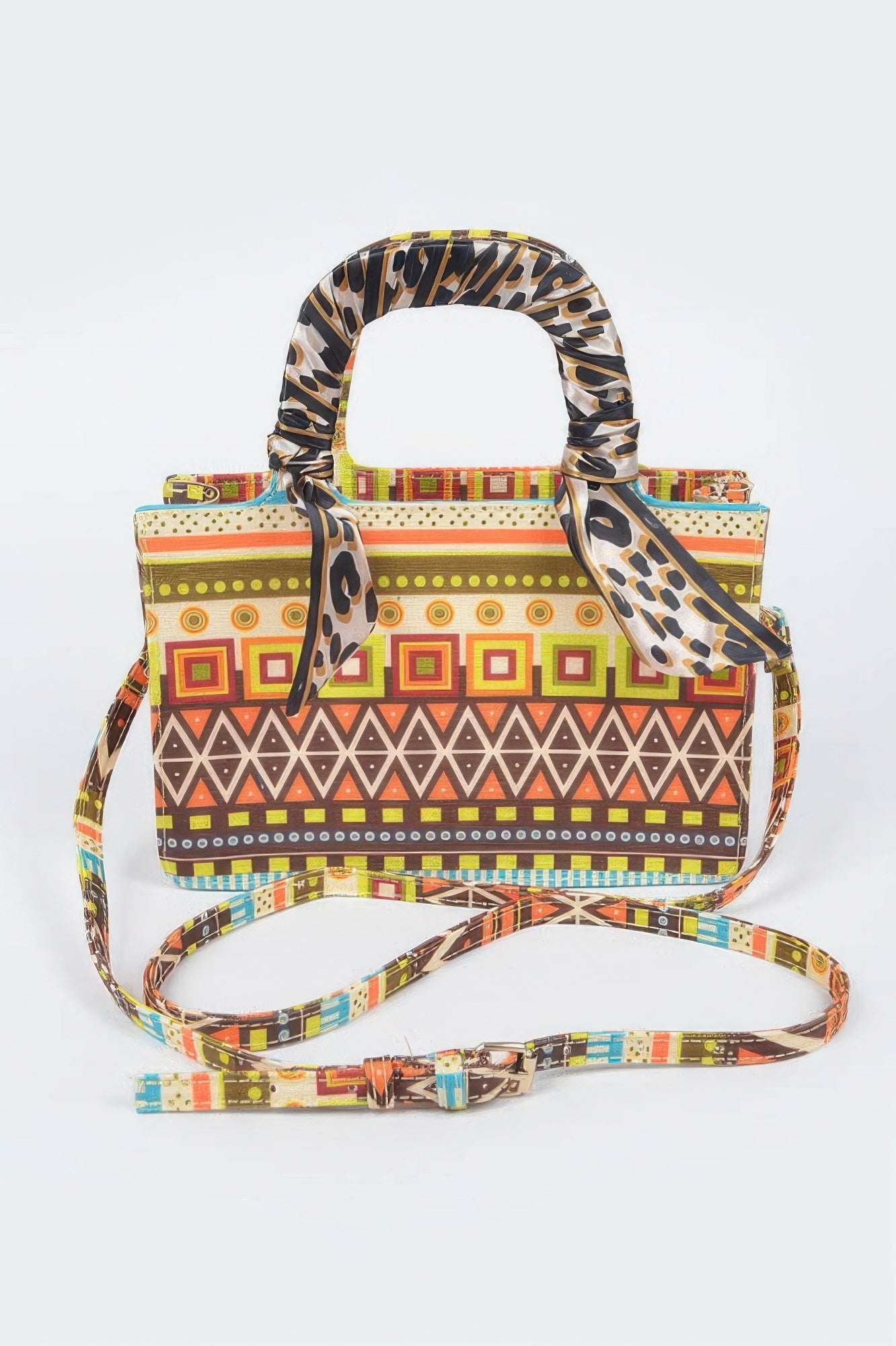 Multi Color Scarf Handle Mini Tote Bag