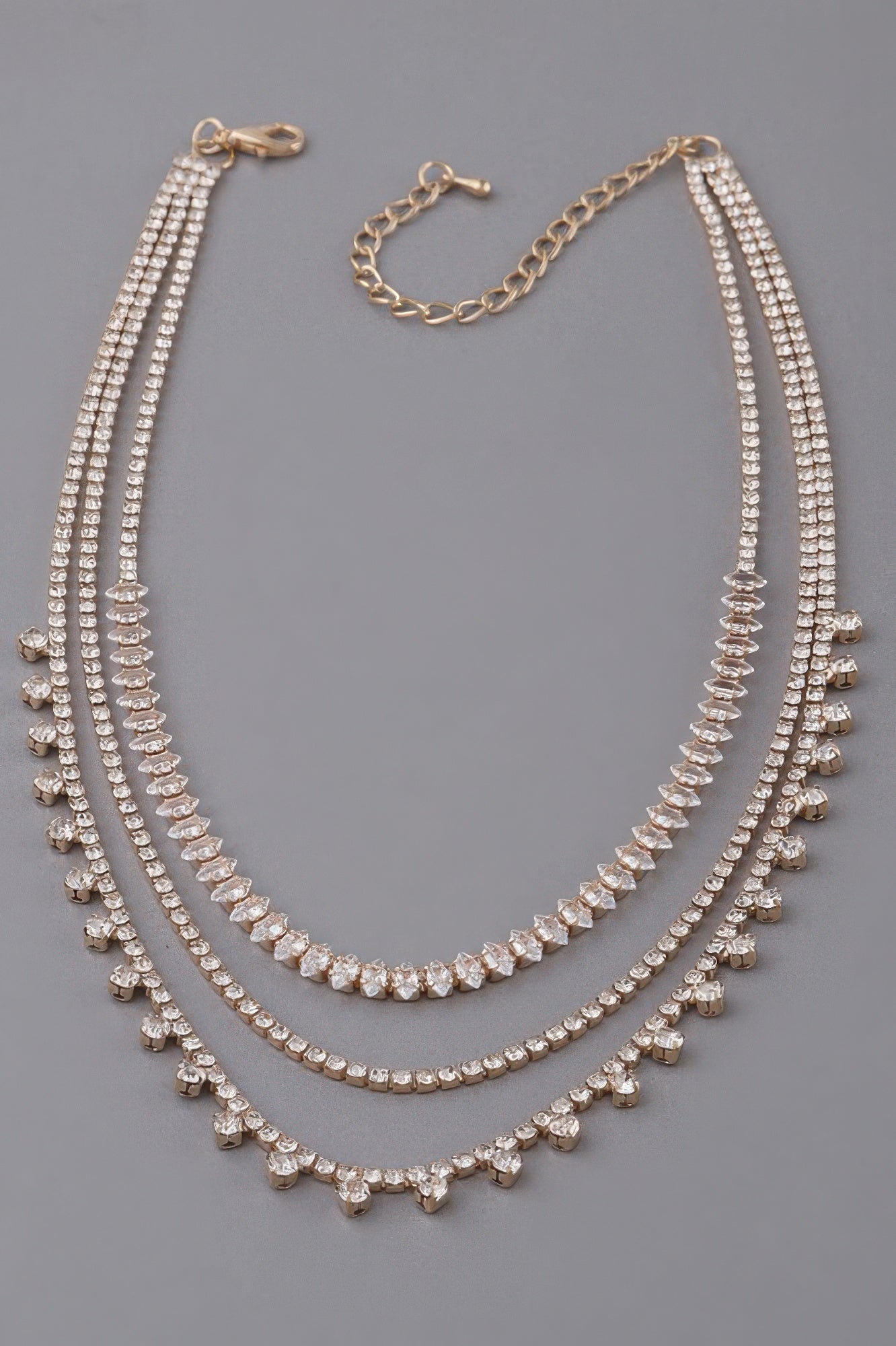 Triple Rhinestone Drop Necklace