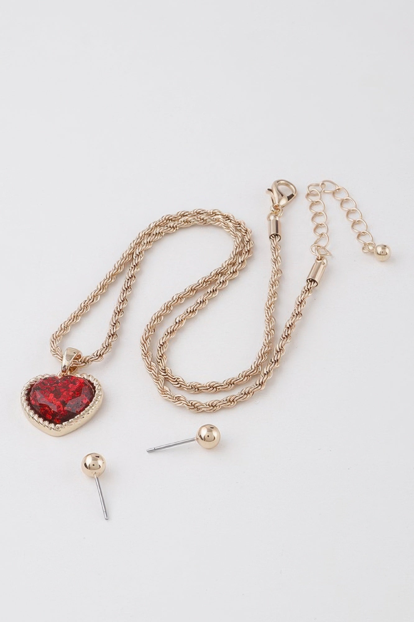 Glittered Heart Chain Necklace Set