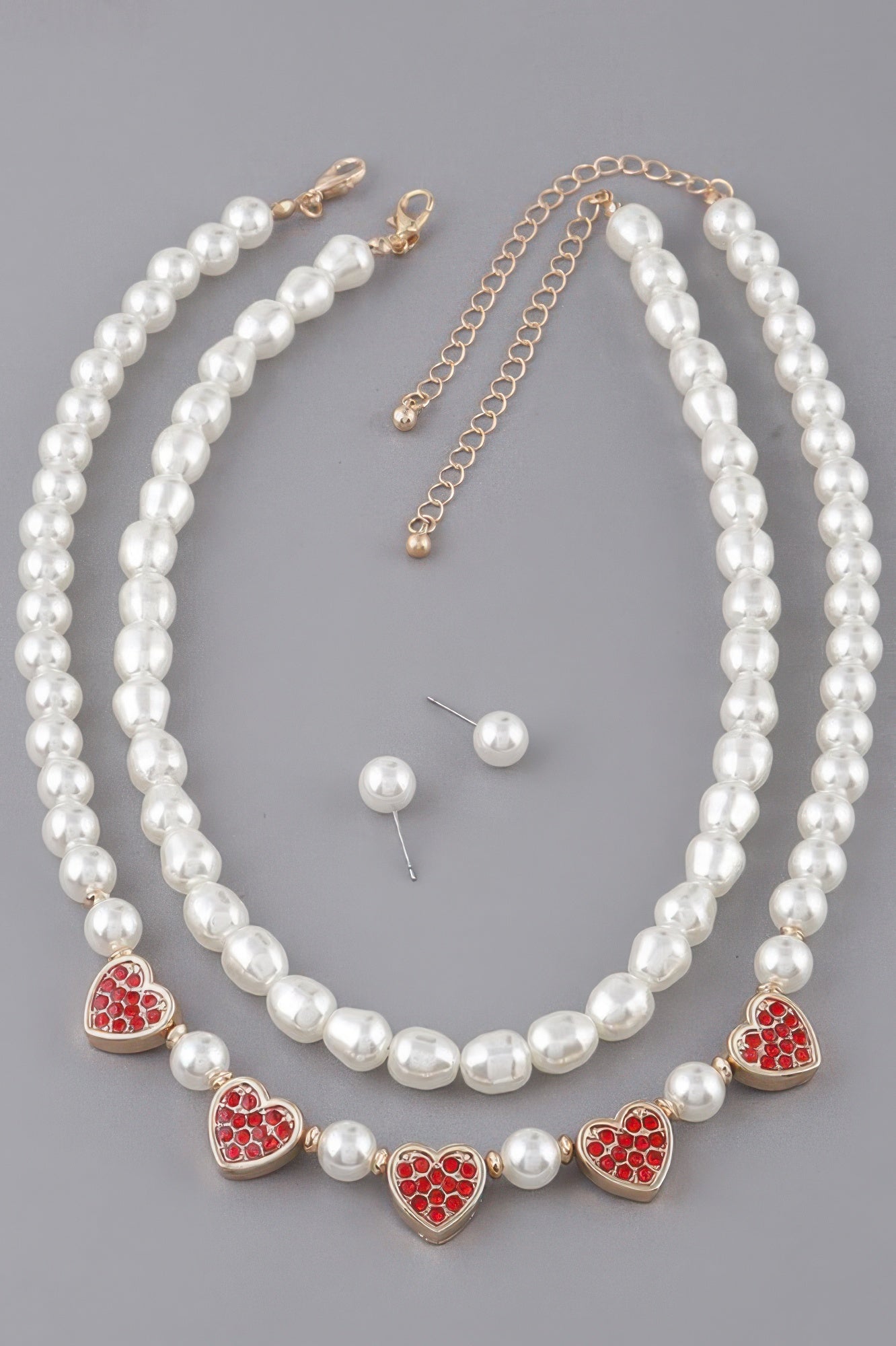 Pearled Heart Charms Necklace